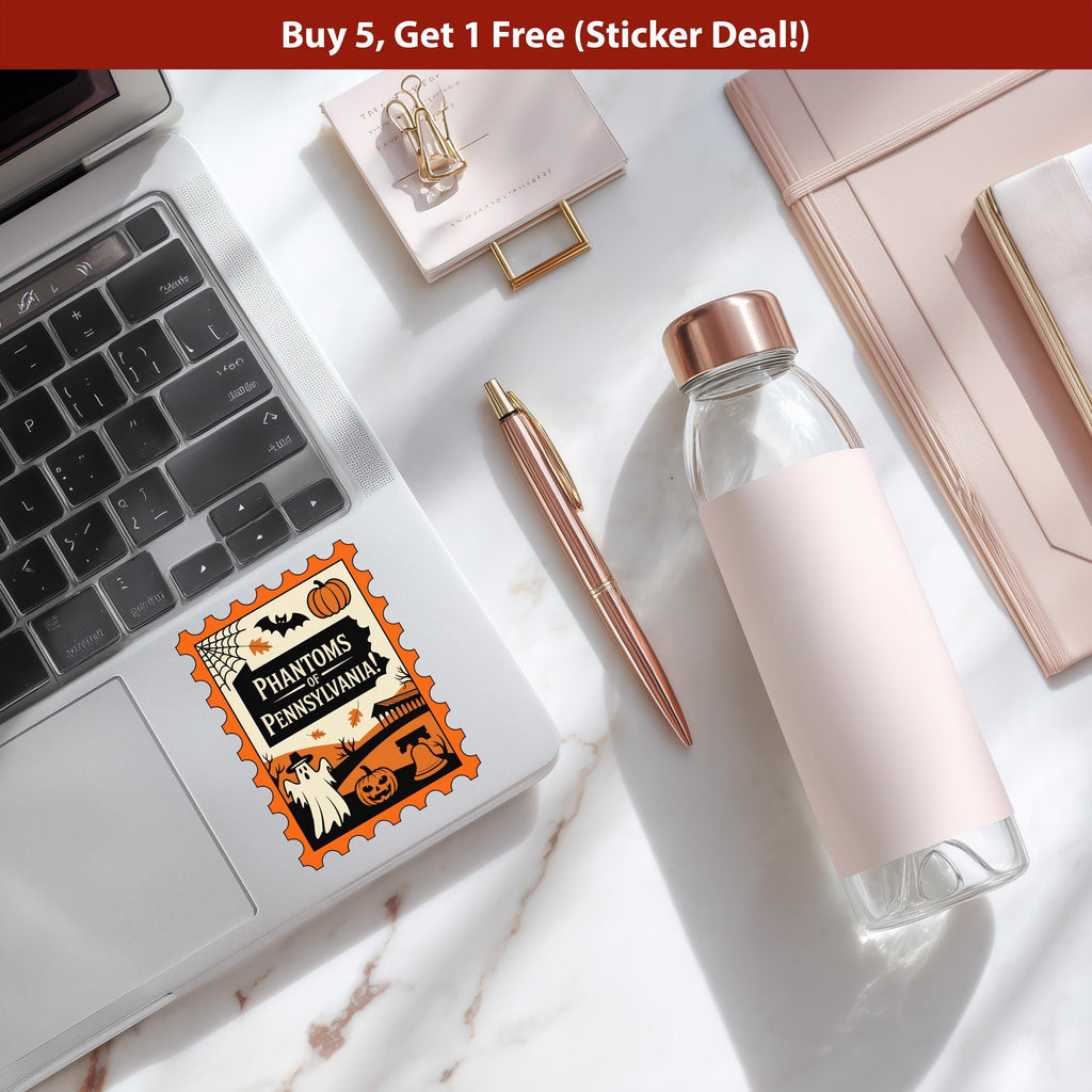 Pennsylvania Stamp Halloween Sticker, Spooky USA Kiss-Cut Vinyl, Waterproof Decal, United States Travel