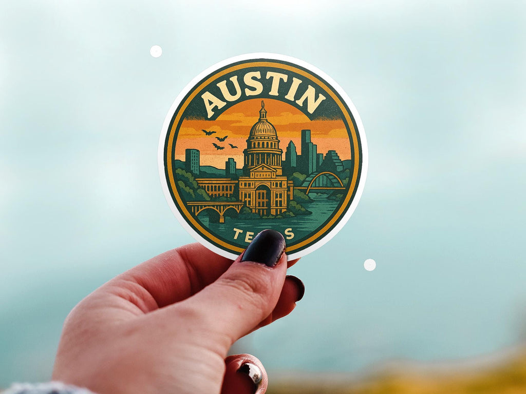 Austin Vinyl Sticker Decals: Waterproof Retro Travel Stickers