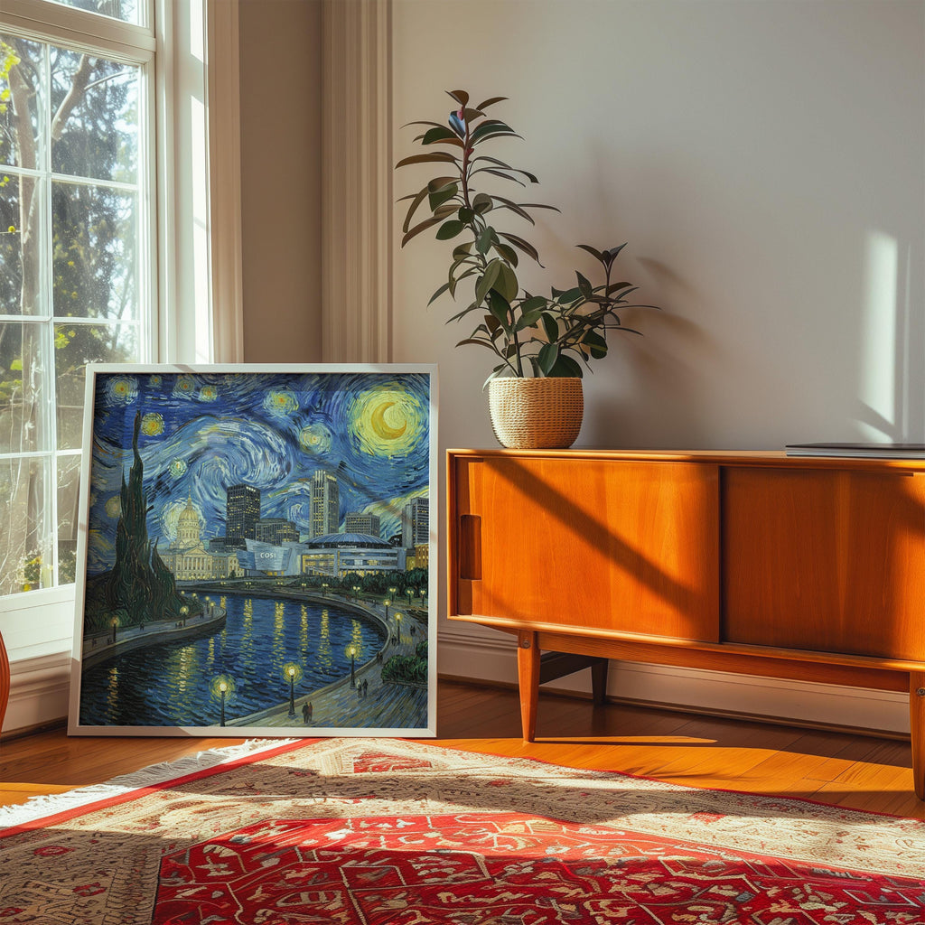 Columbus Ohio Starry Night Wall Art, Van Gogh Print, Travel Gift Home Decor