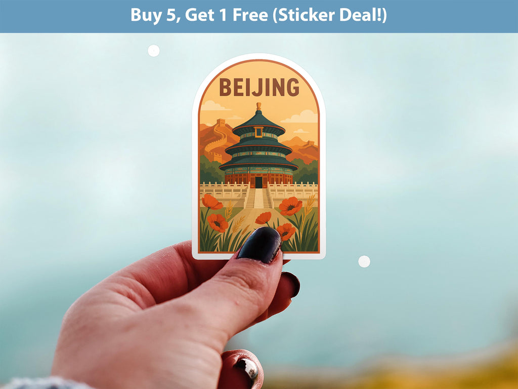 Beijing China Sticker, Vintage City Vinyl Decal, Retro Travel Lover Collection, Journal Scrapbook
