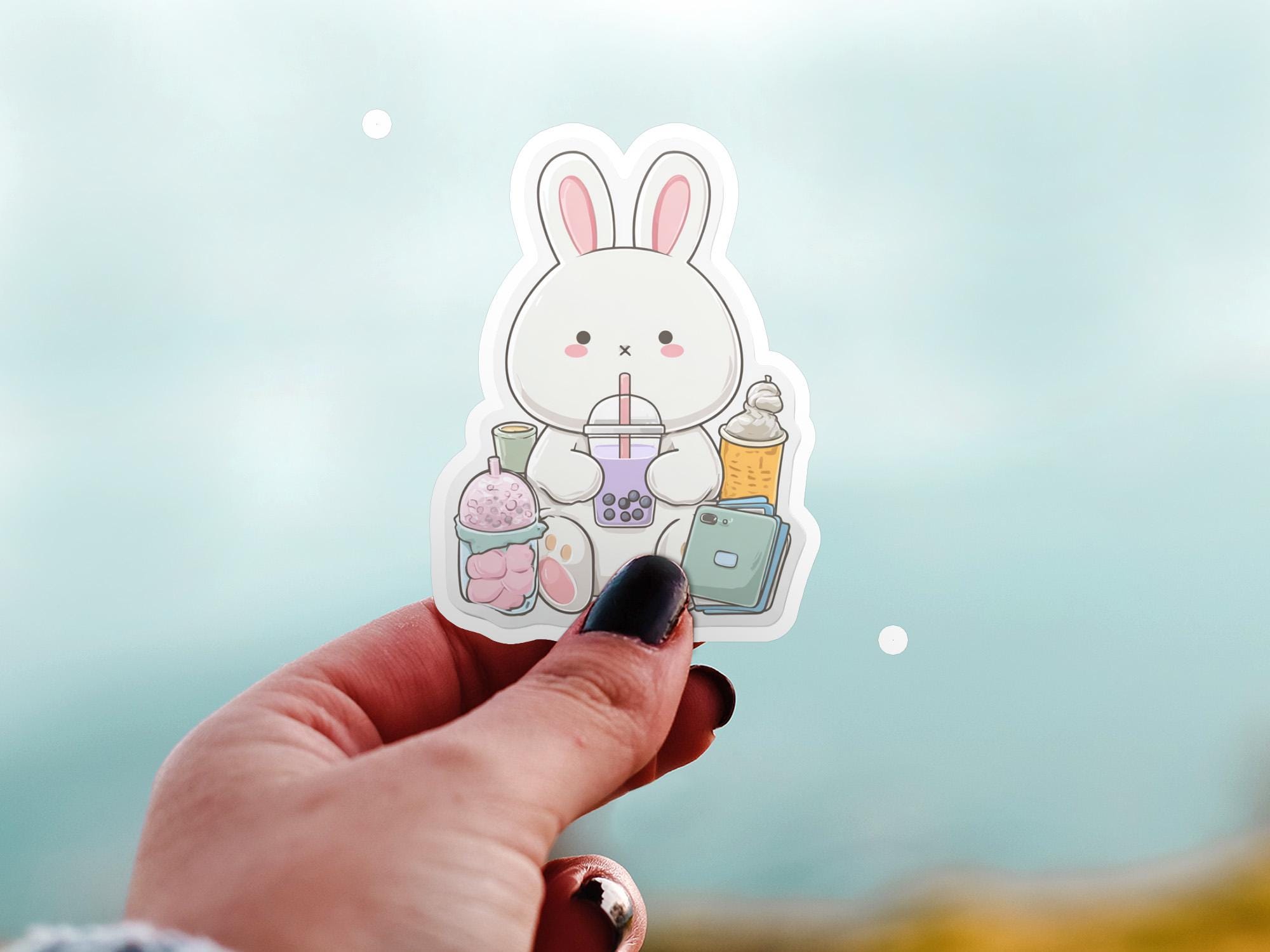 cute Bunny bubble tea stickers, kiss cut Vinyl decal, food sticker cute sticker kawaii sticker, Kiss-Cut Vinyl Decals, Waterproof Stickers