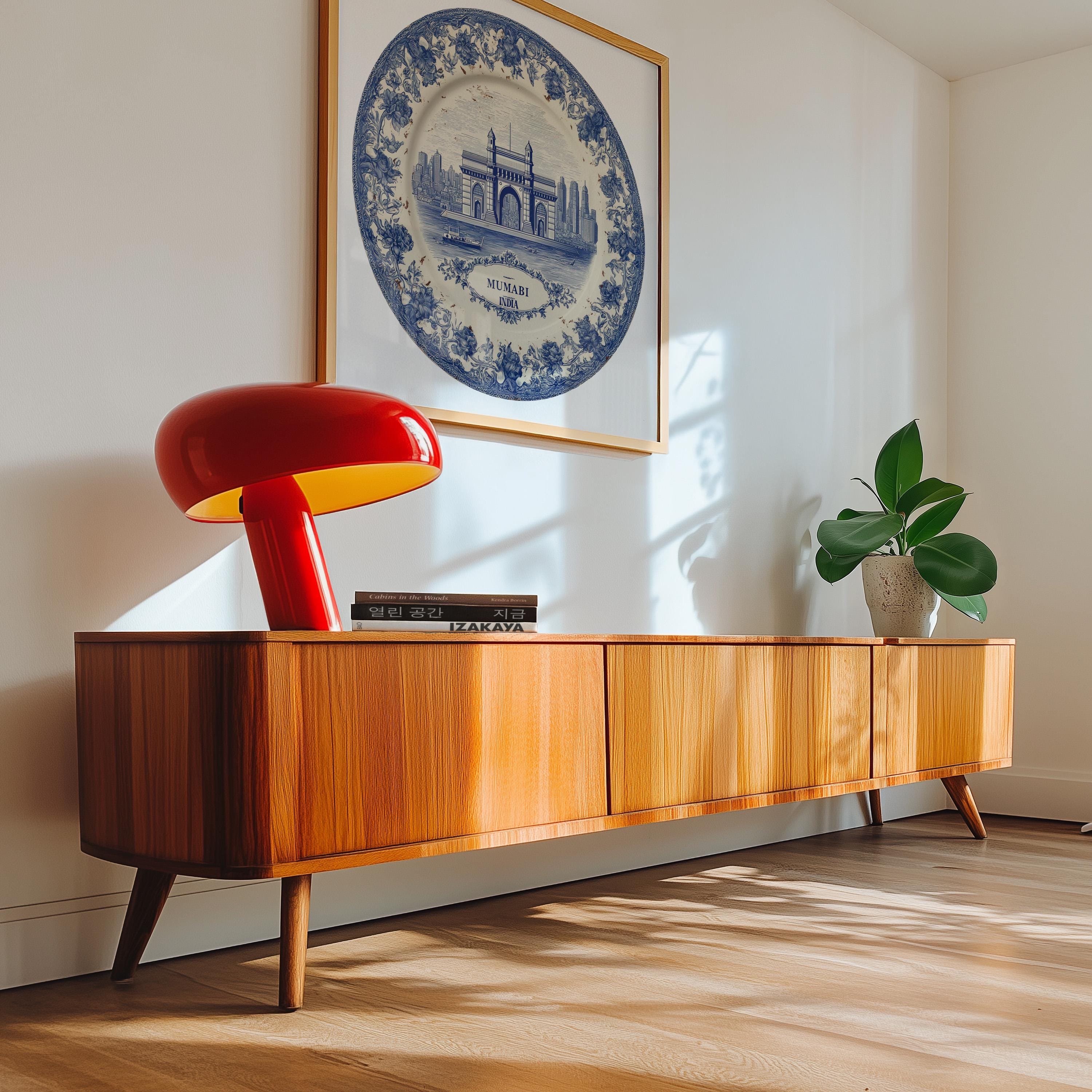 Mumbai India Wall Art, Vintage Delft Blue Poster, City Print, Travel Home Decor