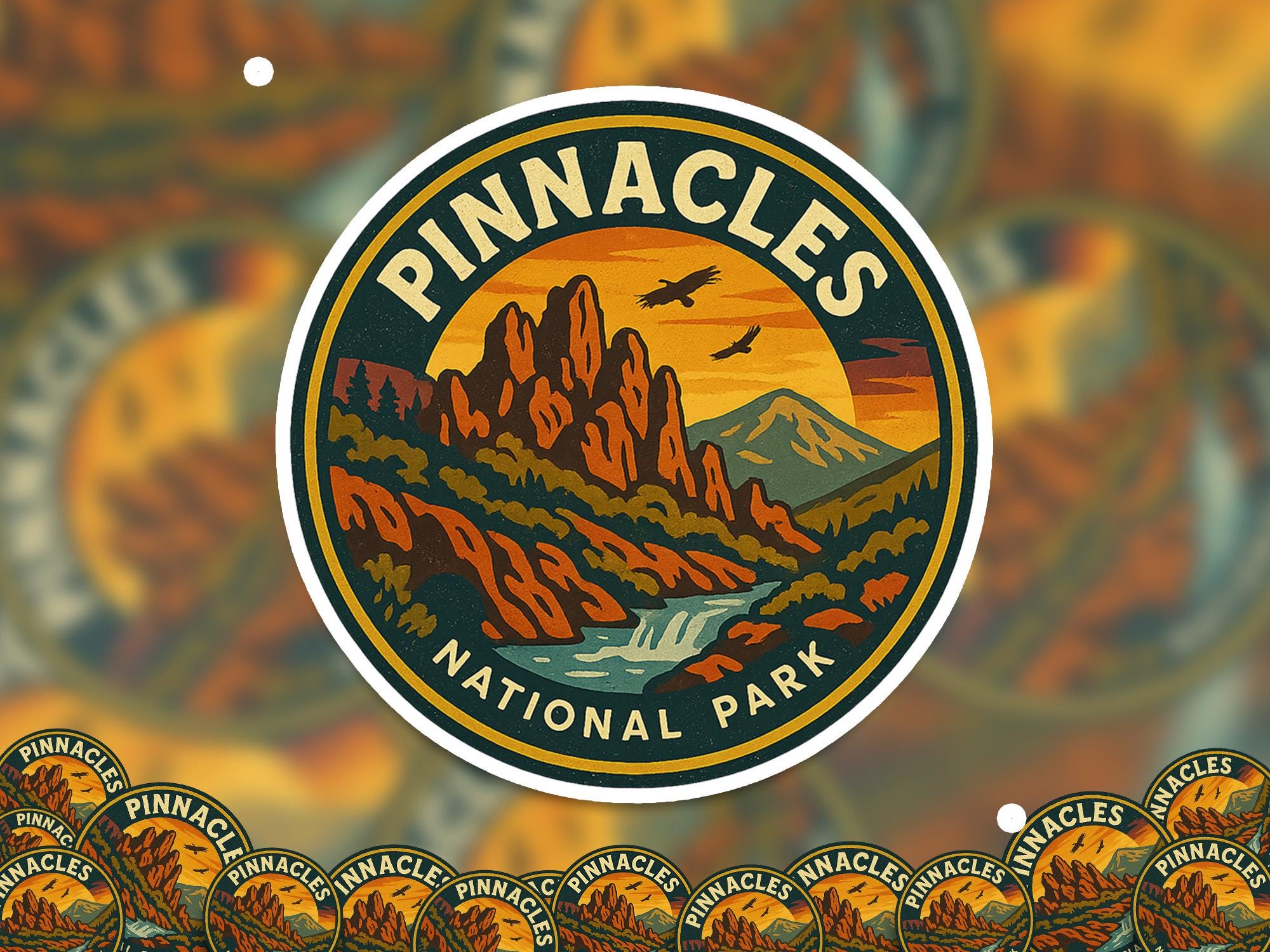 Pinnacles National Park Sticker, Retro Vinyl Waterproof Decal, Vintage USA Travel Collection