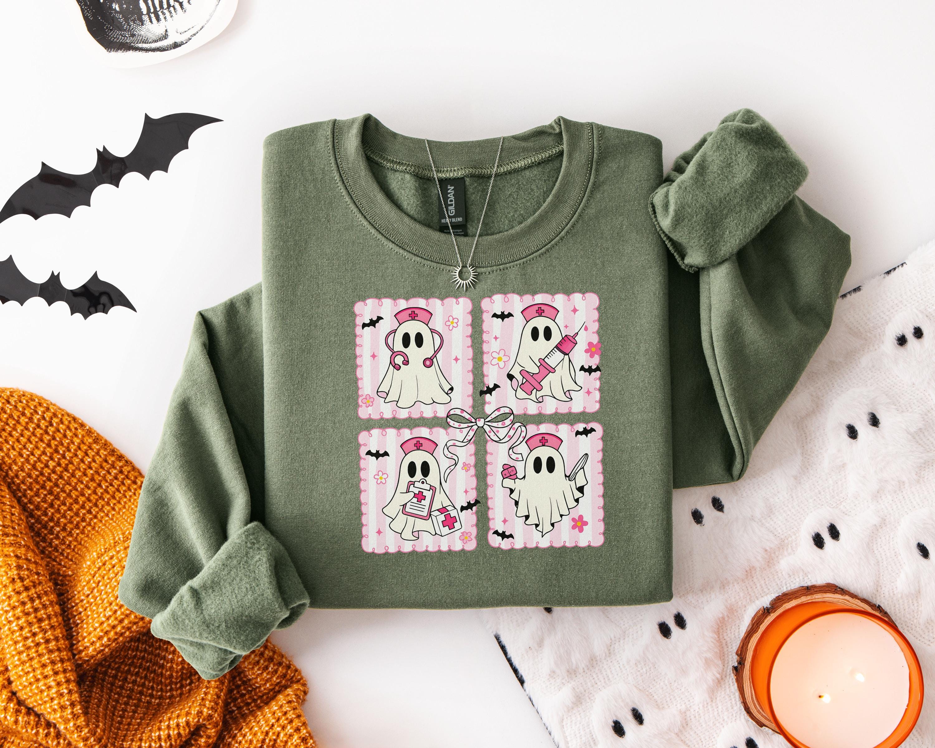 Cute Nurse Halloween Sweatshirt Pink ghost, Halloween Gift for Nurse Medical Lab, Nurse Spooky , Nurse Halloween Boo Boo Crew