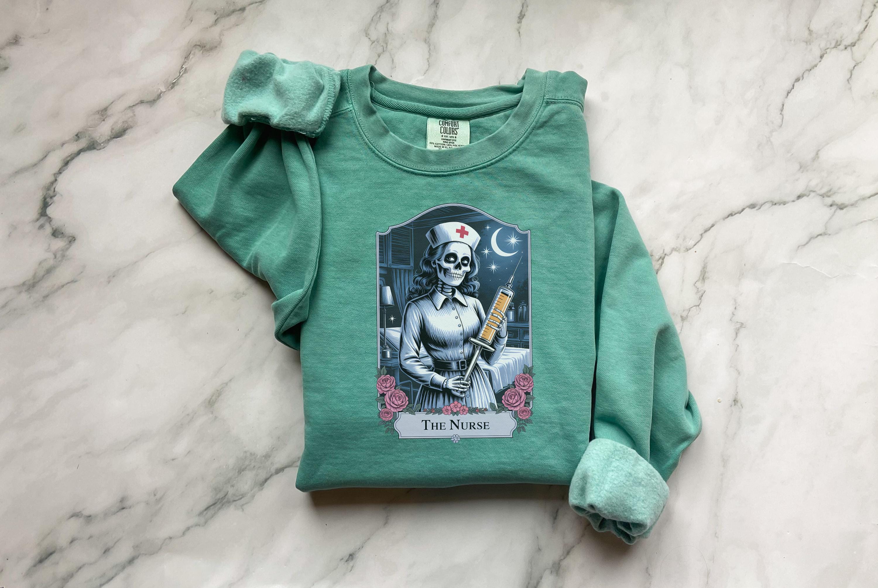 Vintage Nurse Skeleton Halloween Sweatshirt, Gothic Medical Fall spooky retro Sweatshirt, Gift for Nurse, Spooky Aesthetic RN Tee
