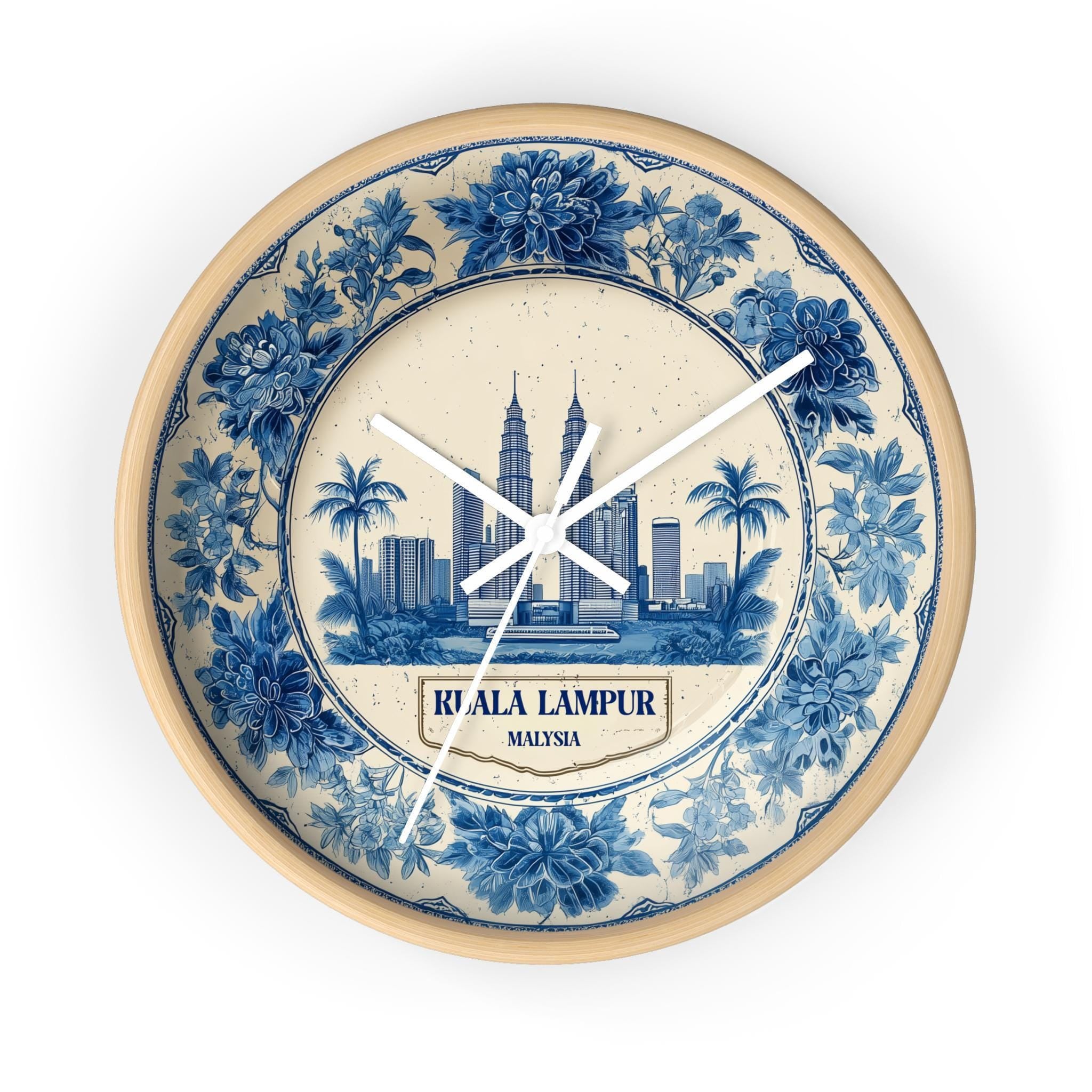 Kuala Lumpur Malaysia Wall Clock, Delf style Home Decor, Vintage City Travel Keepsake Art
