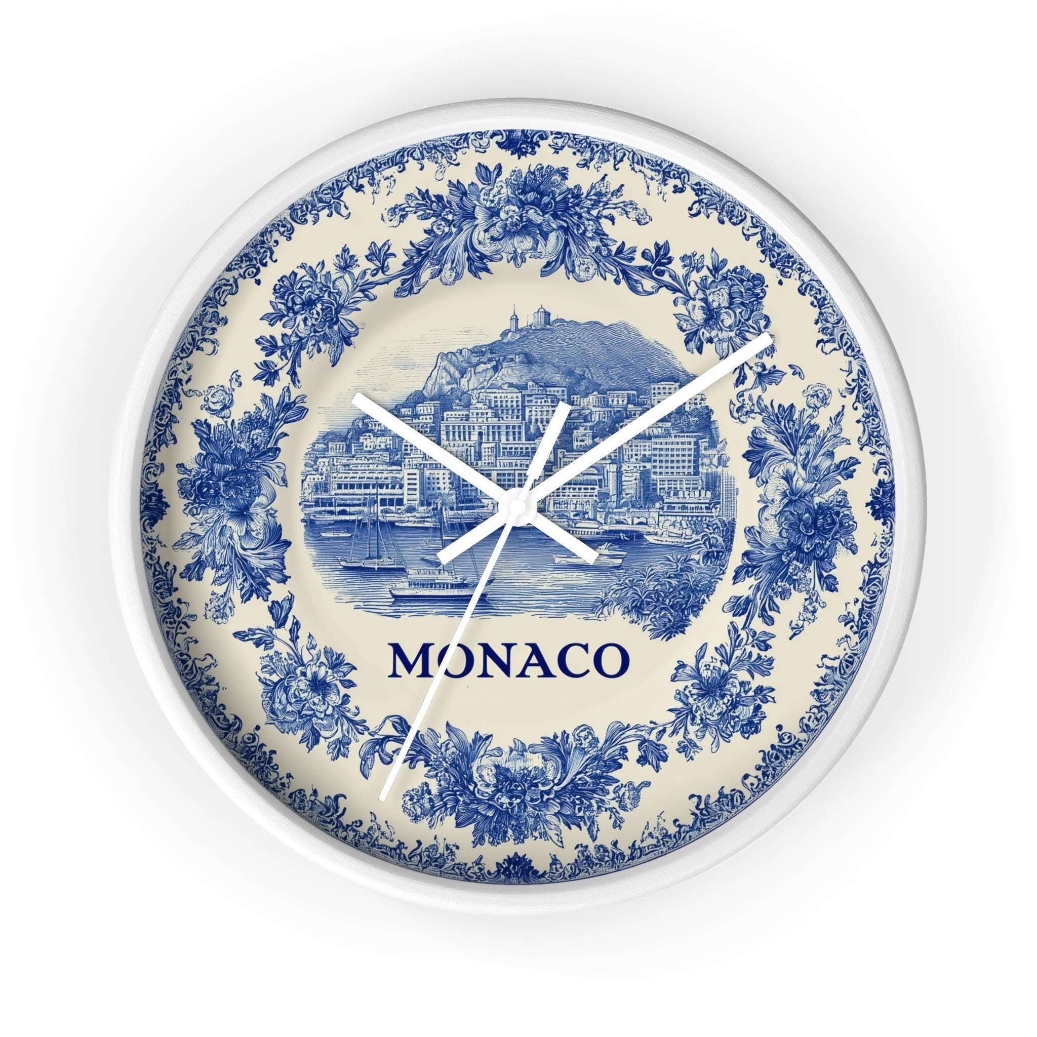 Monaco Wall Clock, Delf style Home Decor, Vintage City Travel Keepsake Art