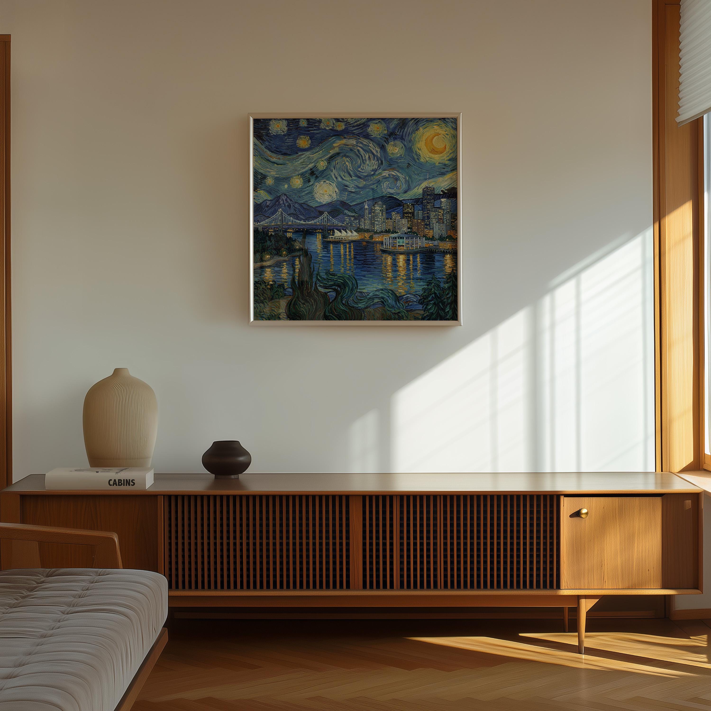Vancouver Canada Starry Night Wall Art, Van Gogh Print, Travel Gift Home Decor