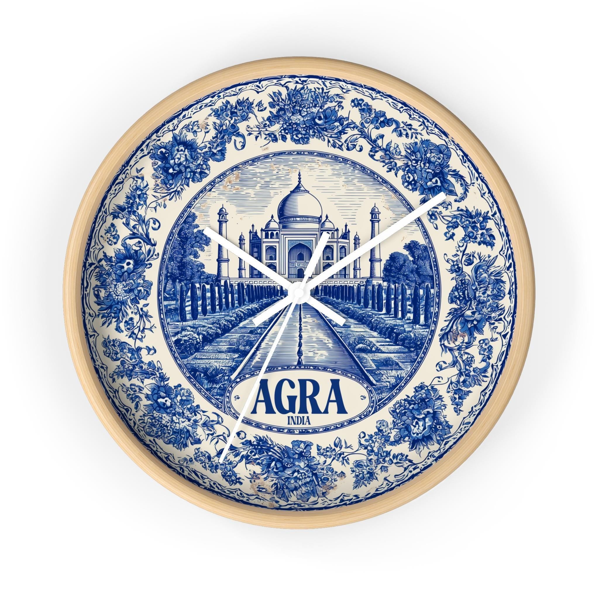 Agra India Wall Clock, Delf style Home Decor, Vintage City Travel Keepsake Art