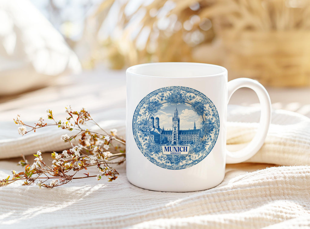 Munich Germany Mug, Custom Delft Style cup, Personalized Vintage Travel City Gift
