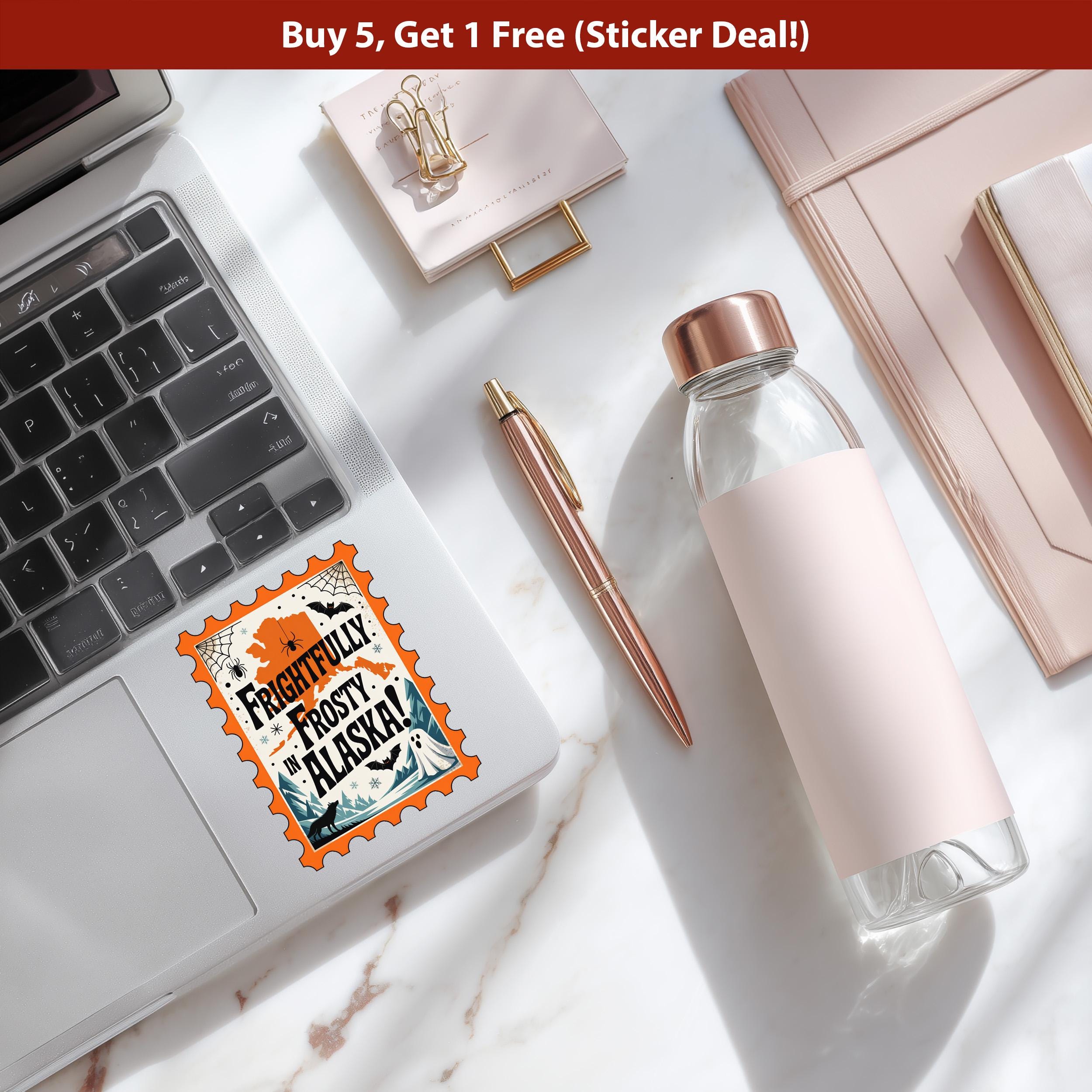 Alaska Stamp Halloween Sticker, Spooky USA Kiss-Cut Vinyl, Waterproof Decal, United States Travel