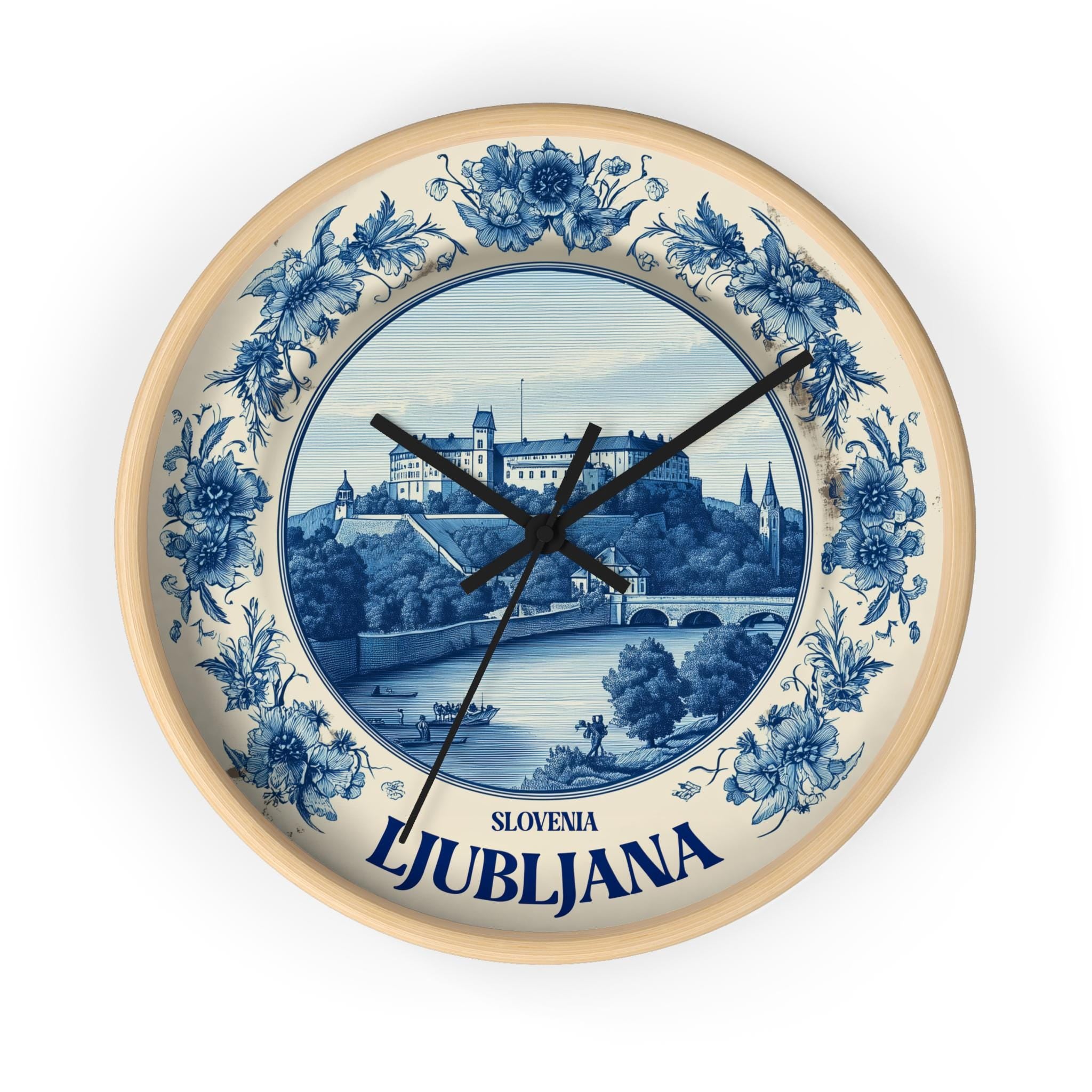 Ljubljana Slovenia Wall Clock, Delf style Home Decor, Vintage City Travel Keepsake Art