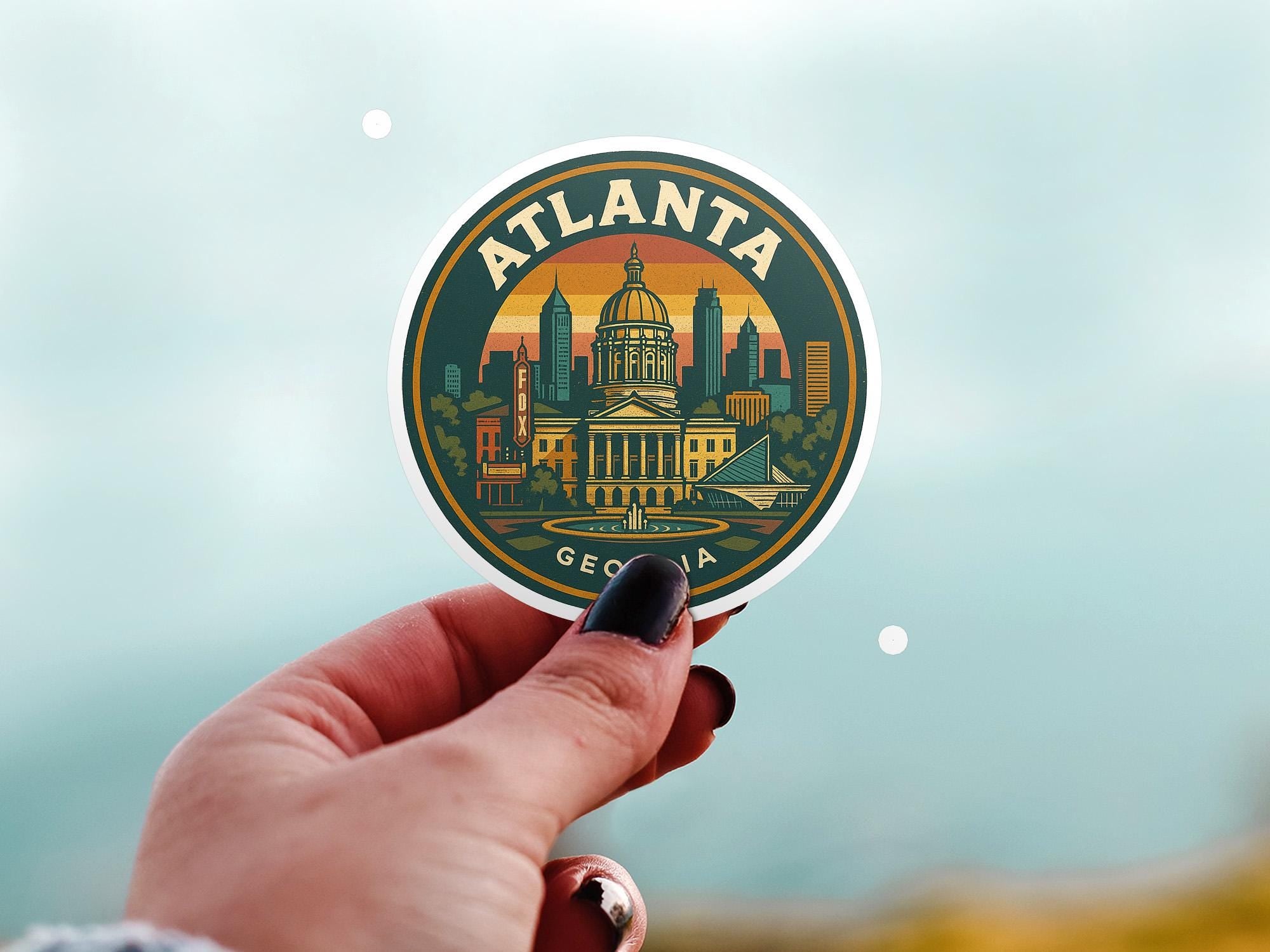 Atlanta Georgia United States Kiss-Cut Vinyl, Waterproof Decal, Retro Travel Lover Collection