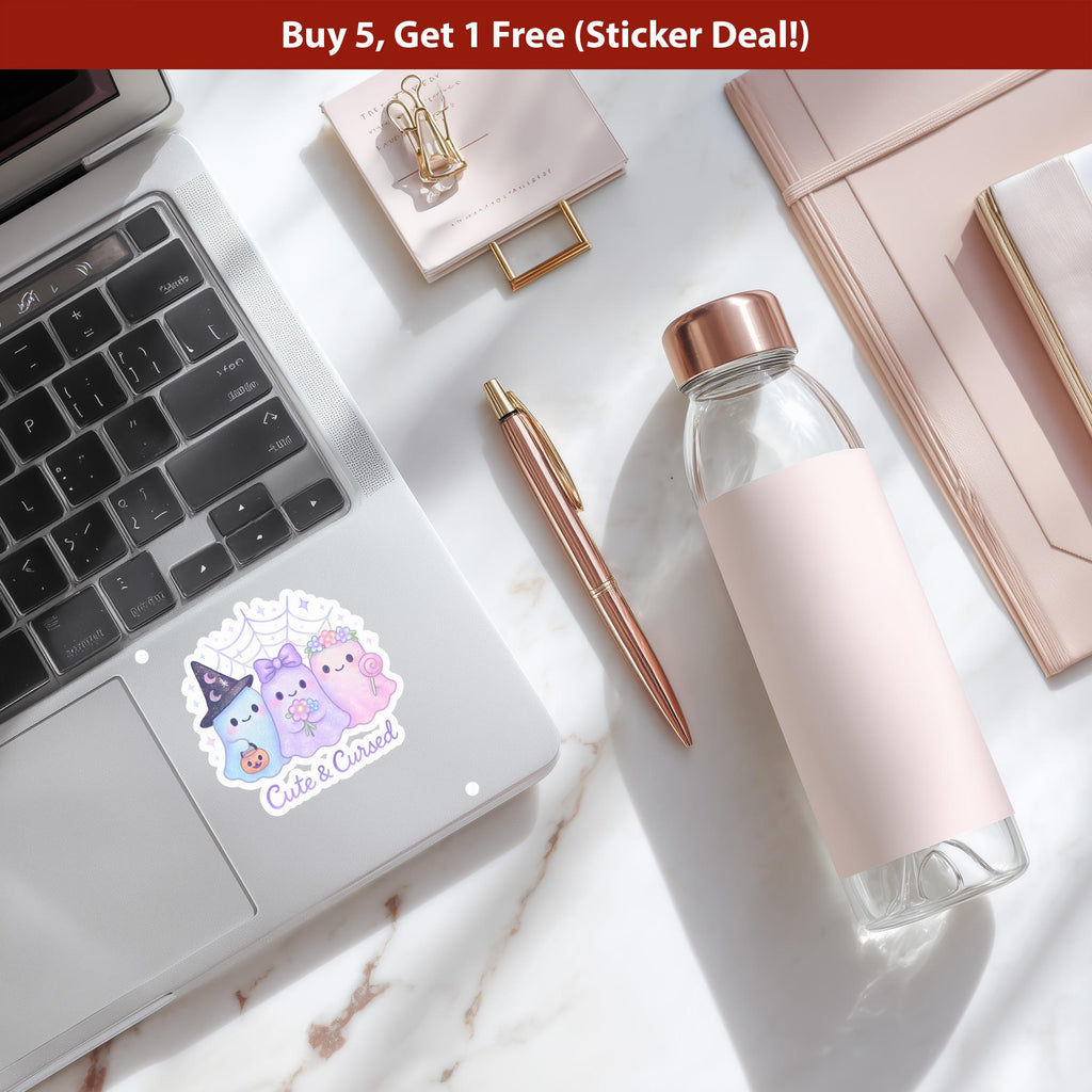 Cute & Cursed Ghost Sticker, Pastel Halloween Ghostie Decal, Kawaii Journal Scrapbook Gift