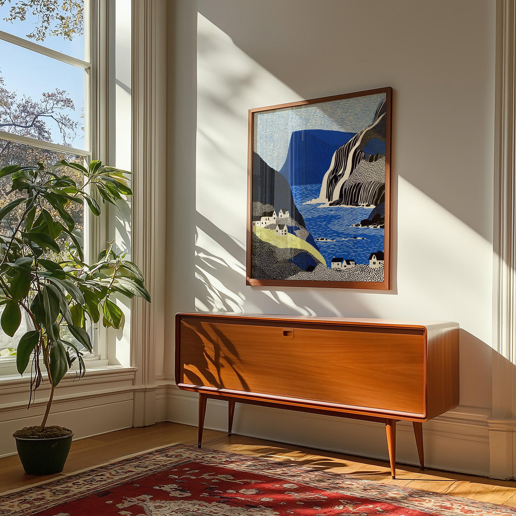 Faroe Islands Wall Art, Scandinavian Landscape Pop Art Modern Print, Poster Travel Gift Canvas
