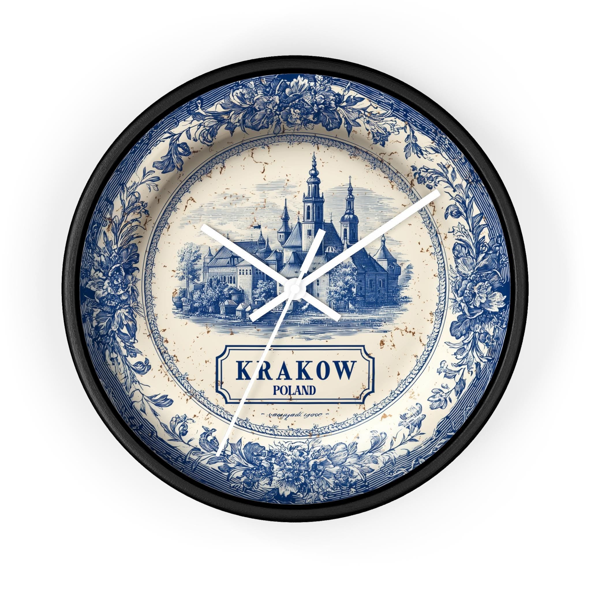 Krakow Poland Wall Clock, Delf style Home Decor, Vintage City Travel Keepsake Art