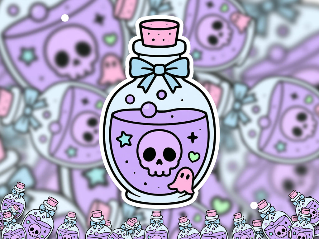 Kawaii Potion Sticker, Cute Pastel Witch Bottle Decal, Magical Goth Halloween Vinyl