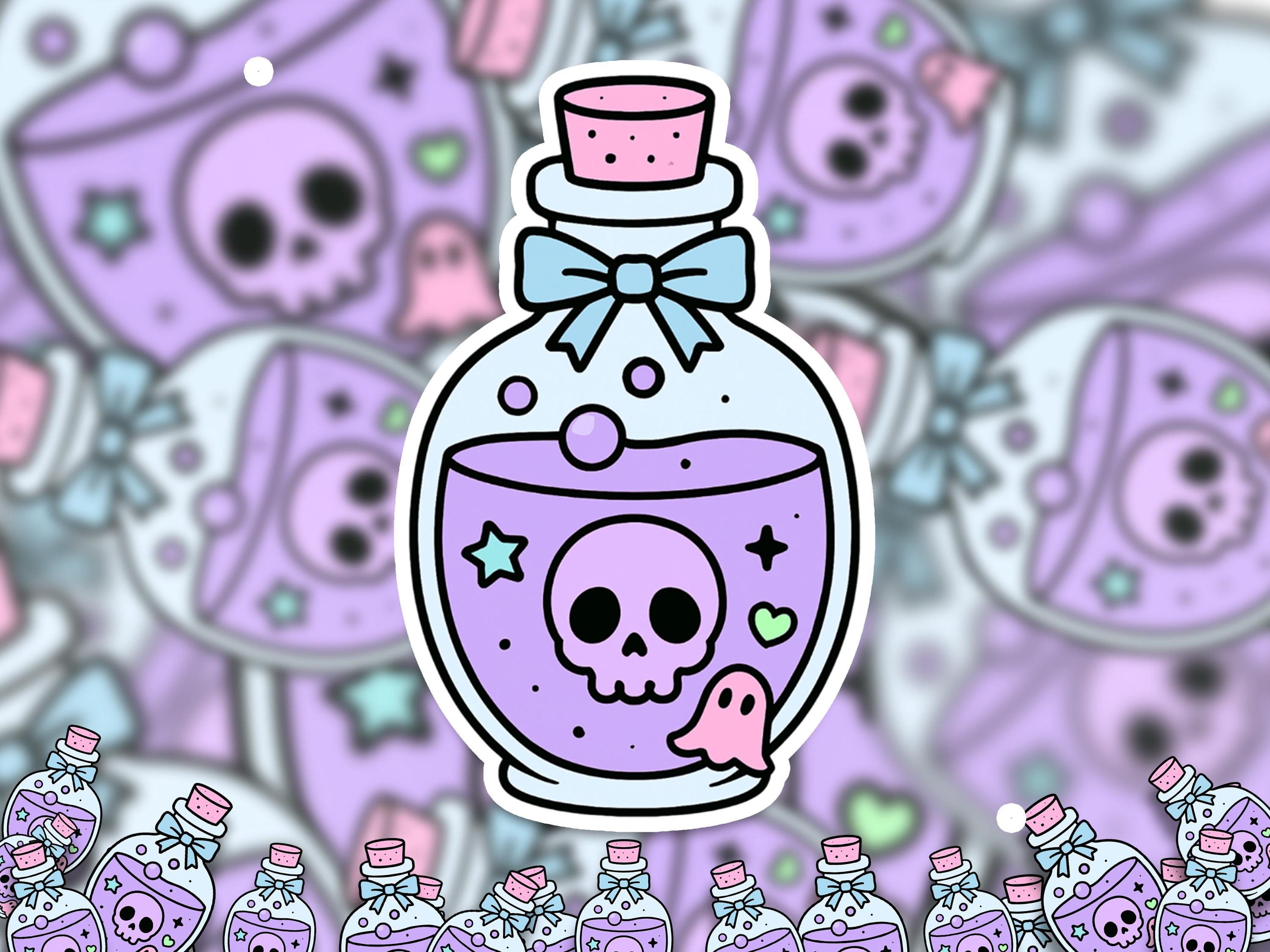 Kawaii Potion Sticker, Cute Pastel Witch Bottle Decal, Magical Goth Halloween Vinyl