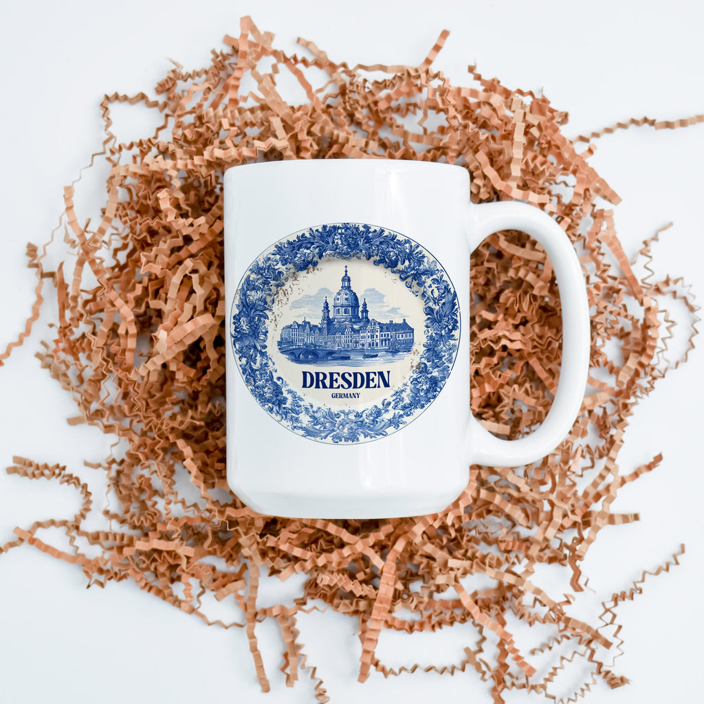 Dresden Germany Mug, Custom Delft Style cup, Personalized Vintage Travel City Gift