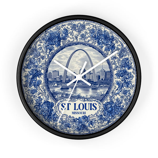St Louis Missouri Wall Clock, Delft style Home Decor, Vintage City Travel Keepsake Art