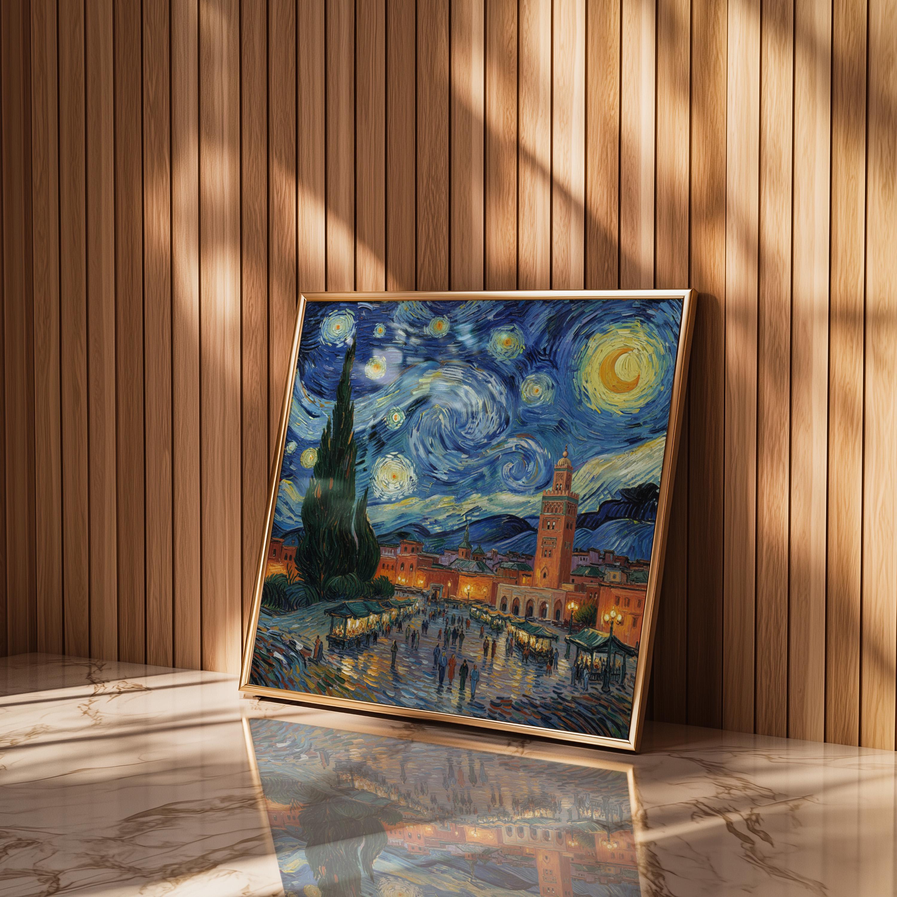 Marrakech Morocco Starry Night Wall Art, Van Gogh Print, Travel Gift Home Decor