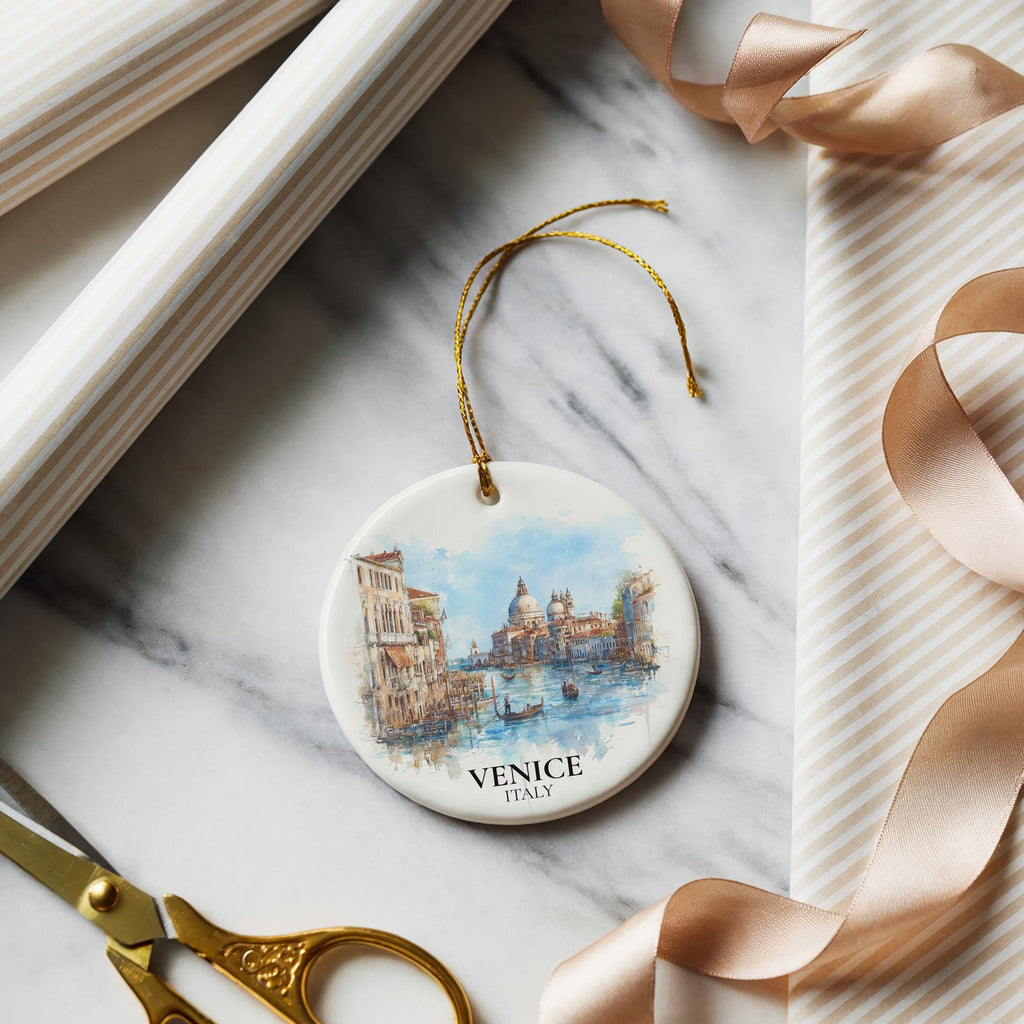 Venice Italy Personalized Watercolor Ornament, Custom Ceramic Christmas gift, Travel Keepsake