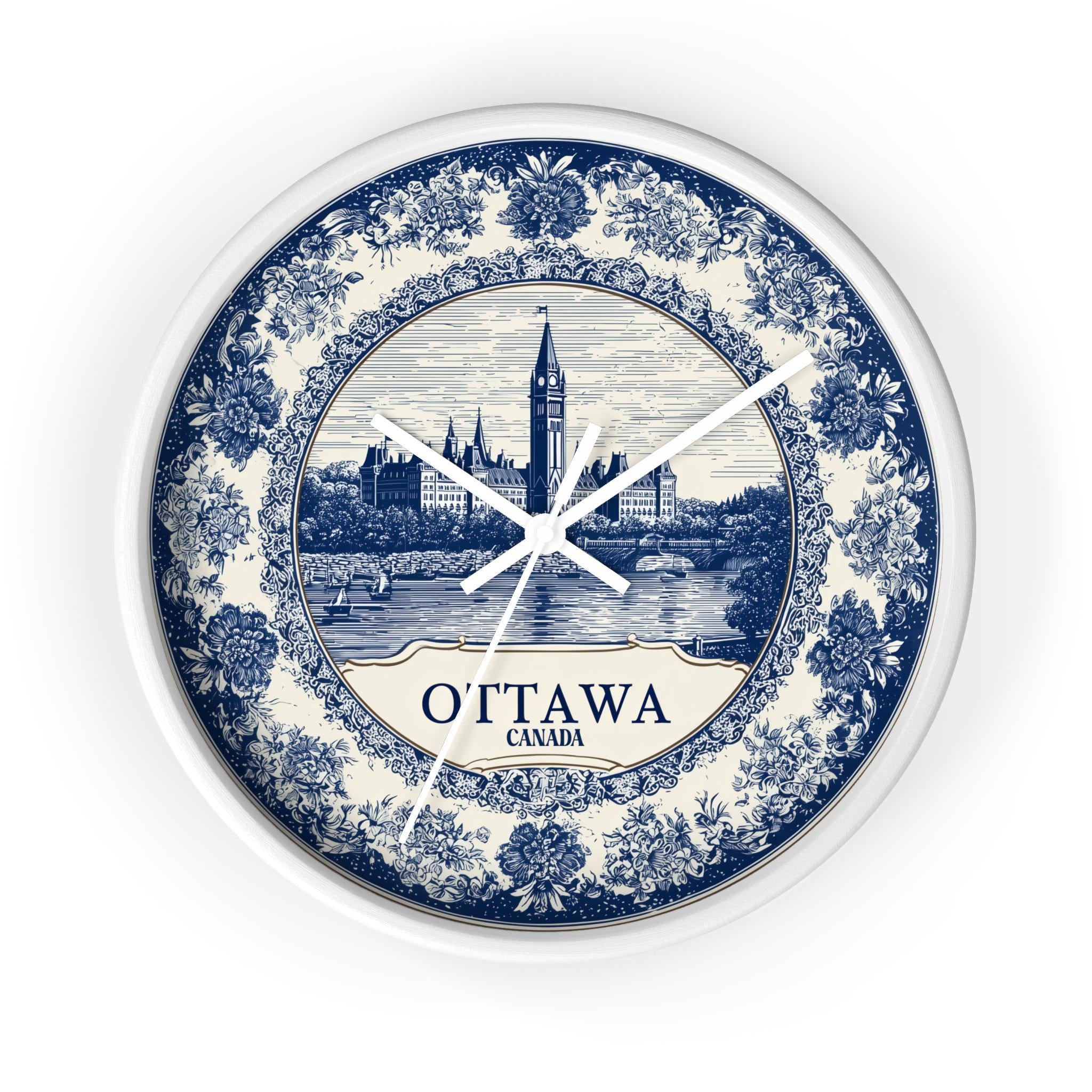 Ottawa Canada Wall Clock, Delf style Home Decor, Vintage City Travel Keepsake Art