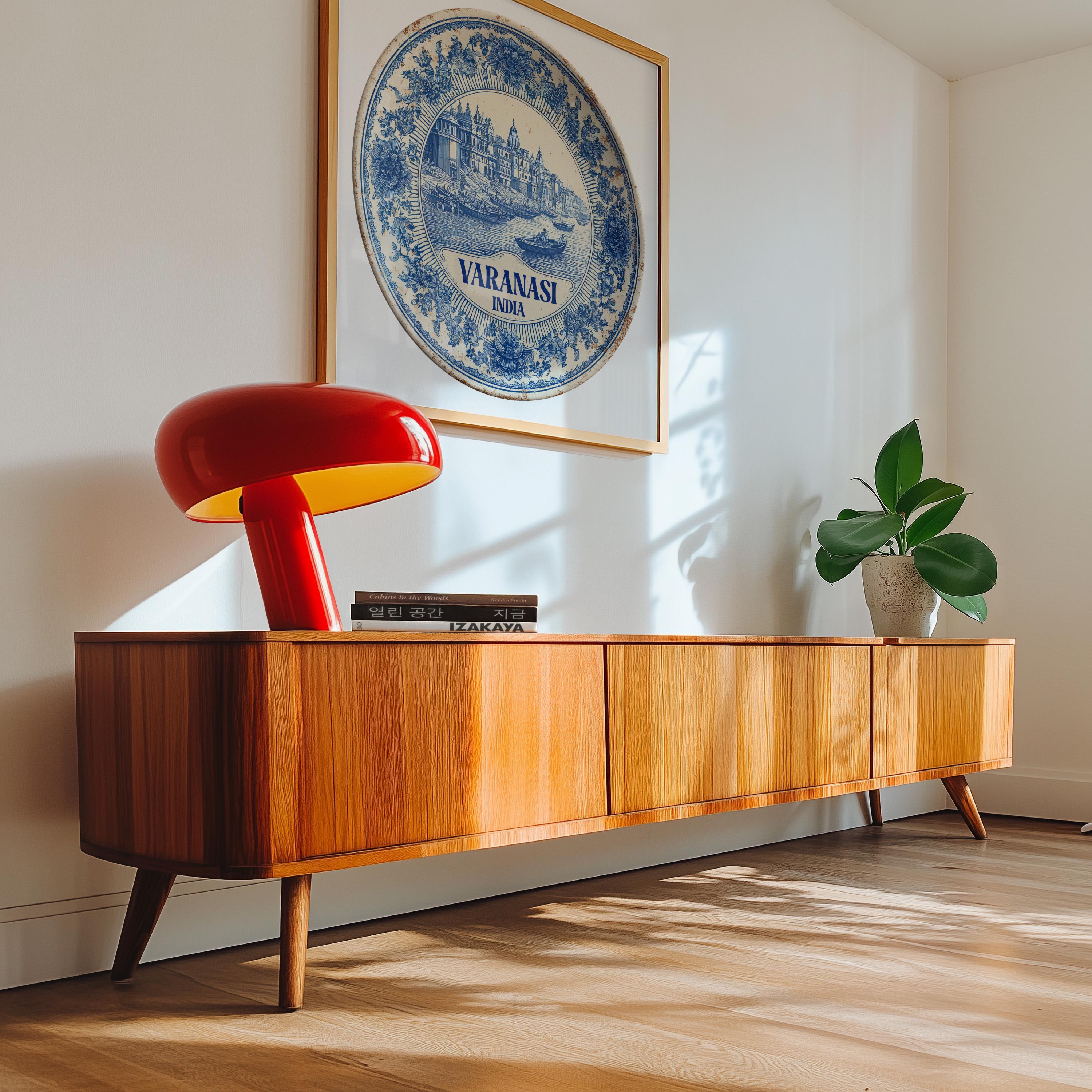 Varanasi India Wall Art, Vintage Delft Blue Poster, City Print, Travel Home Decor