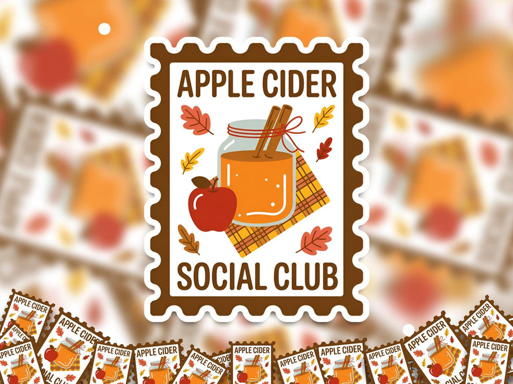 Apple Cider Social Club Stamp sticker, Spooky Halloween Waterproof Decal for tumbler, kindle