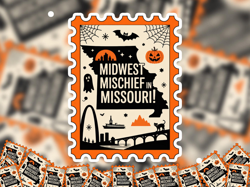 Missouri Stamp Halloween Sticker, Spooky USA Kiss-Cut Vinyl, Waterproof Decal, United States Travel