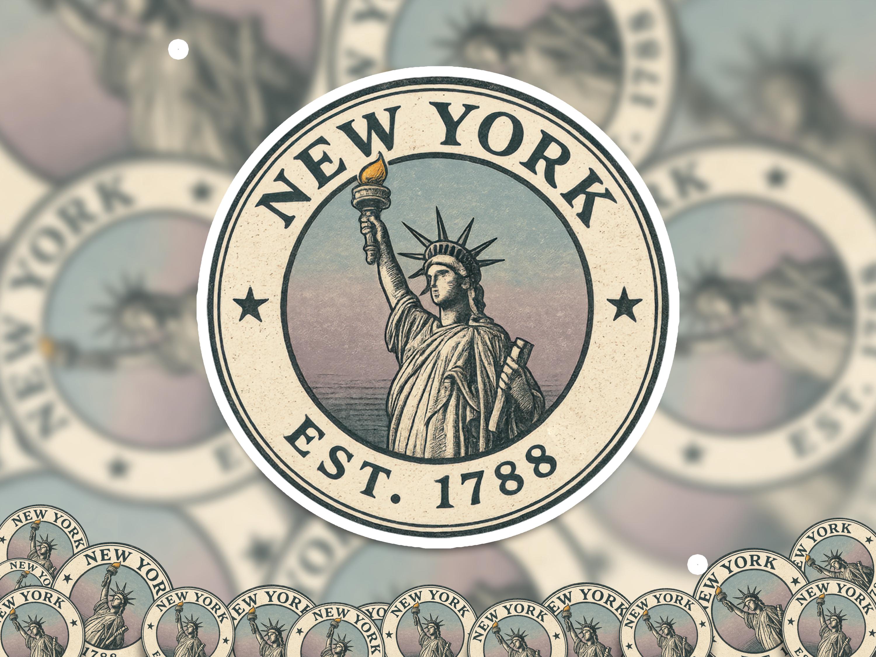 New York Sticker, Vintage US States Retro Decal, Waterproof Retro Travel Collection for Laptop Tumbler