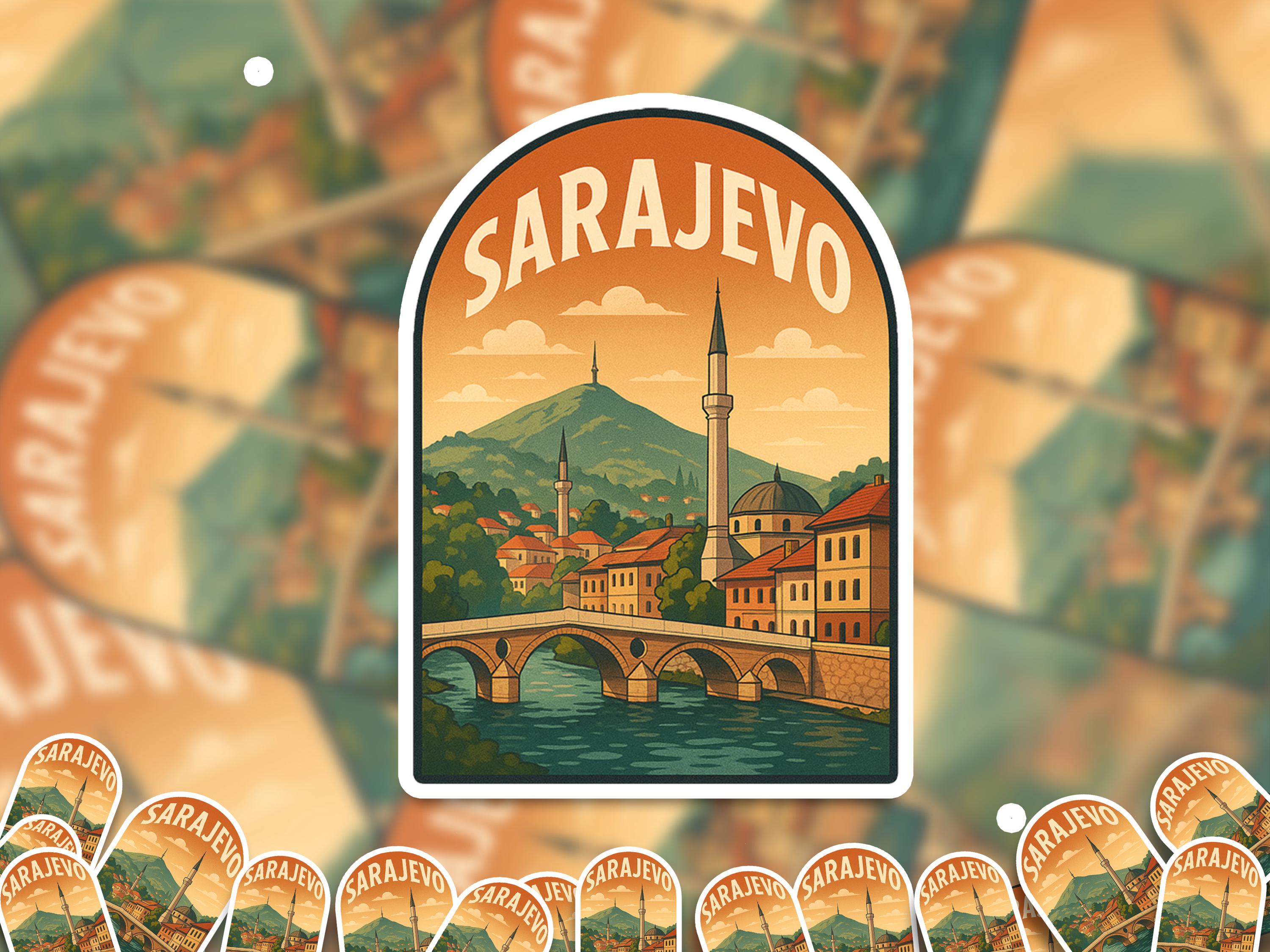 Sarajevo Bosnia and Herzegovina Sticker, Vintage City Vinyl Decal, Retro Travel Lover Collection, Journal Scrapbook