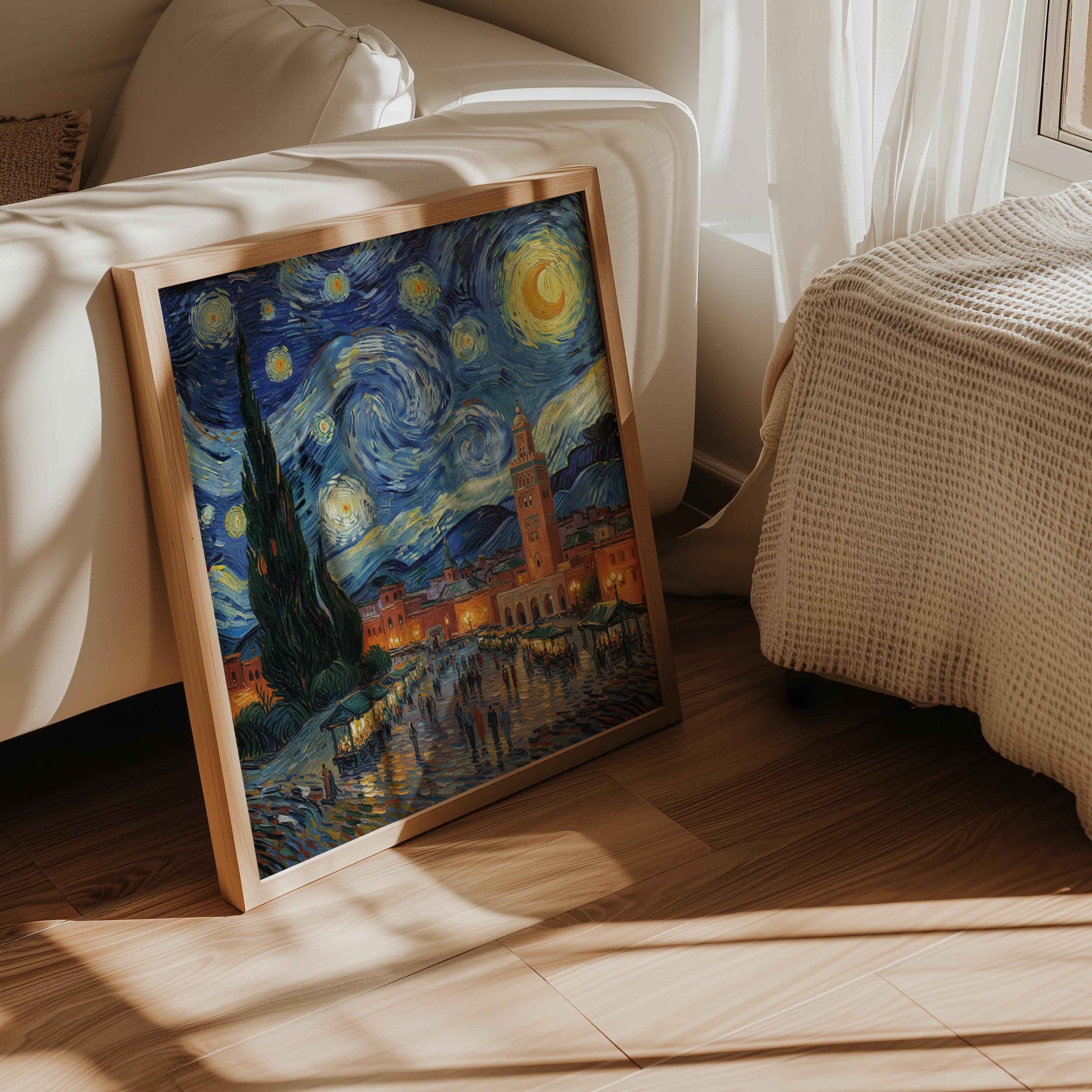 Marrakech Morocco Starry Night Wall Art, Van Gogh Print, Travel Gift Home Decor
