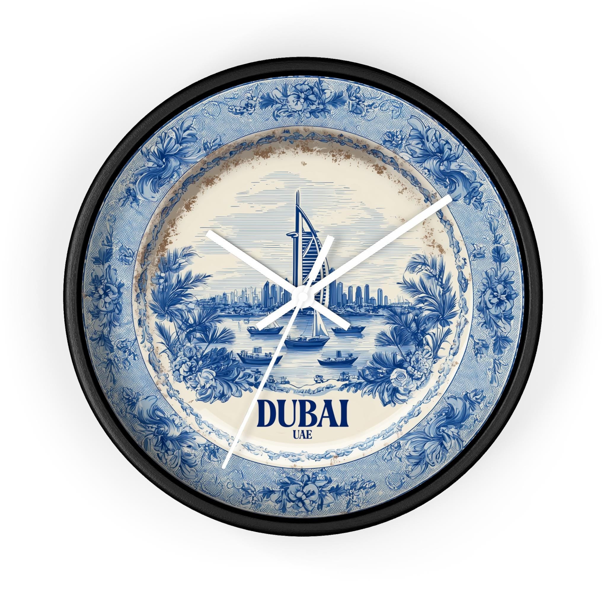 Dubai UAE Wall Clock, Delf style Home Decor, Vintage City Travel Keepsake Art