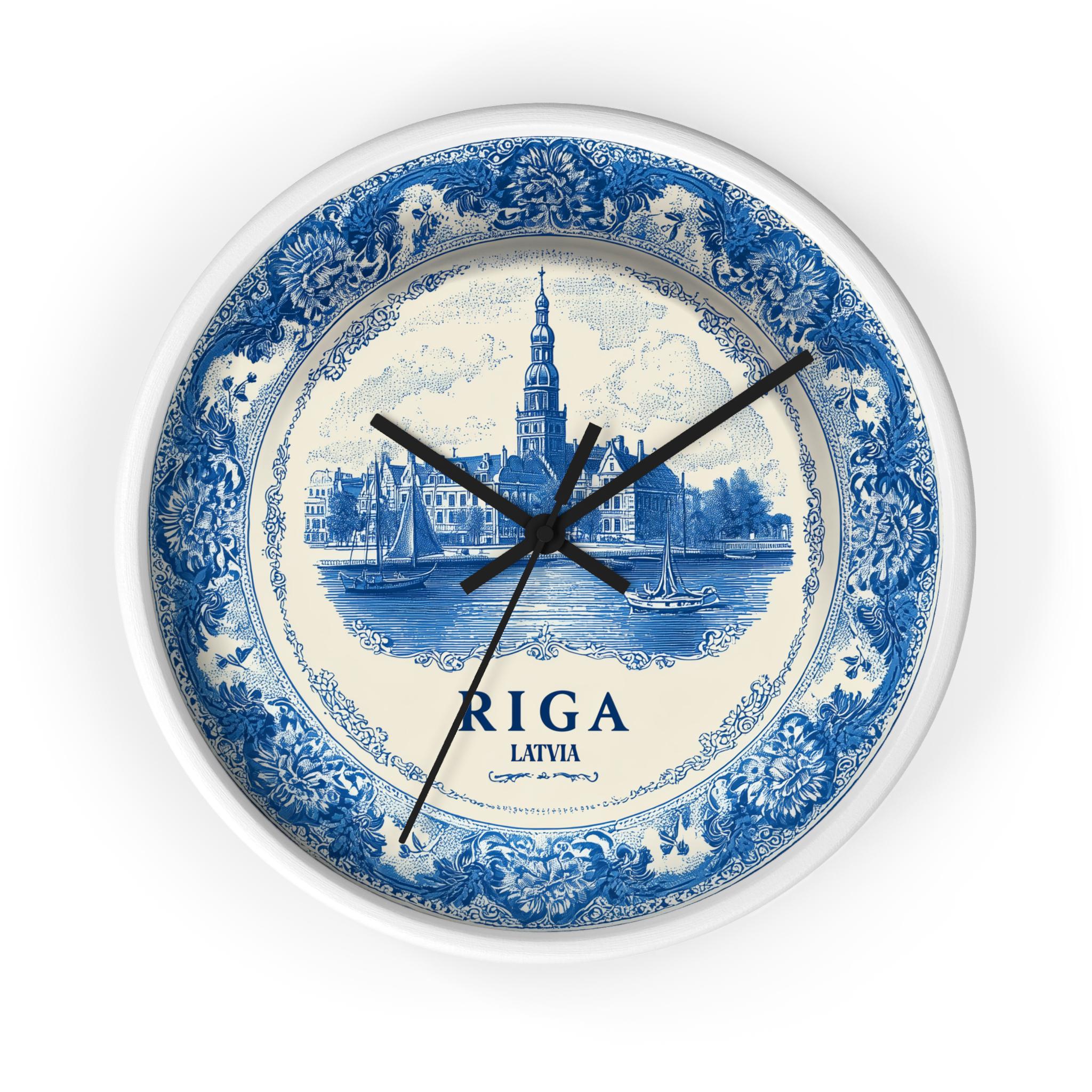 Riga Latvia Wall Clock, Delf style Home Decor, Vintage City Travel Keepsake Art