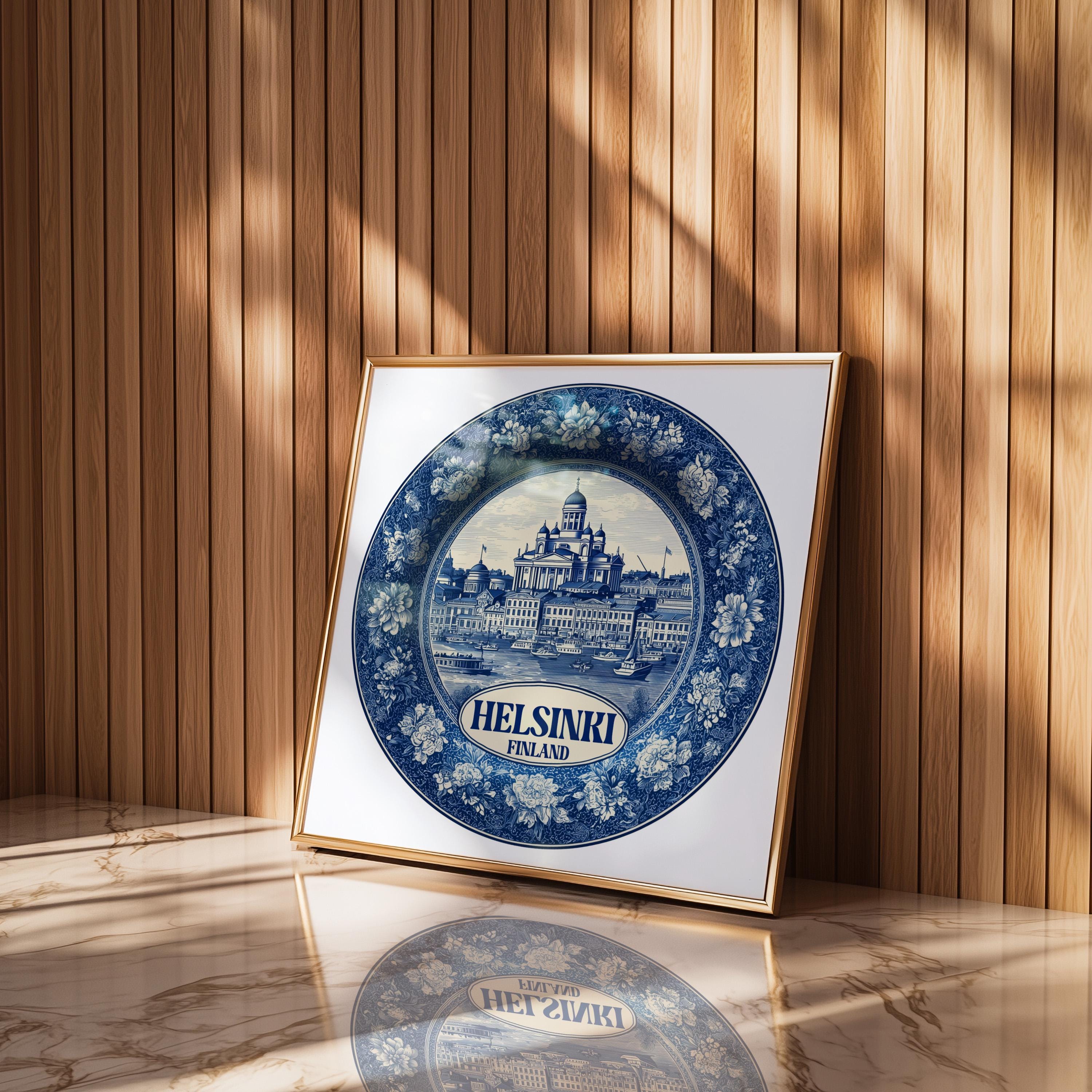 Helsinki Finland Wall Art, Vintage Delft Blue Poster, City Print, Travel Home Decor