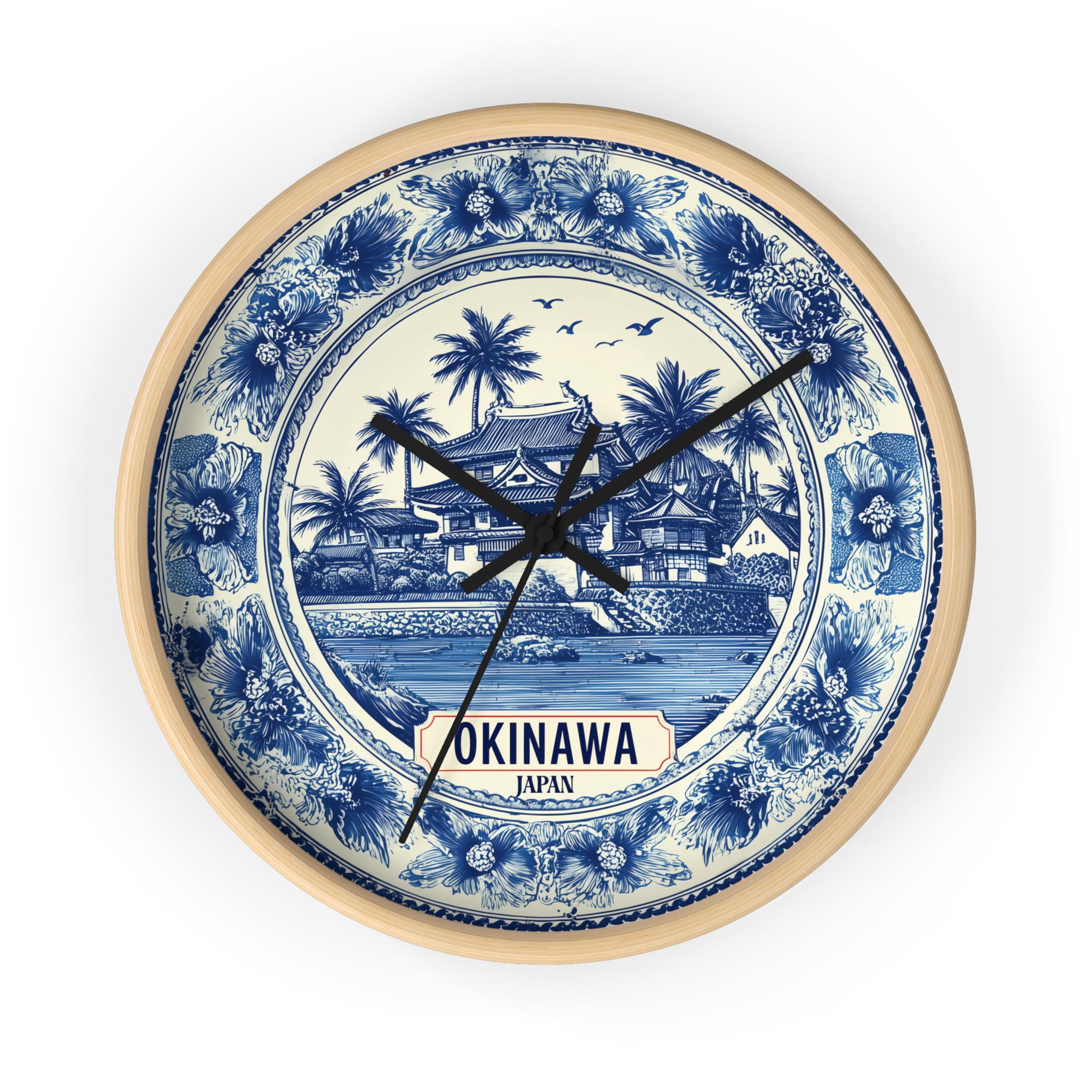 Okinawa Japan Wall Clock, Delf style Home Decor, Vintage City Travel Keepsake Art