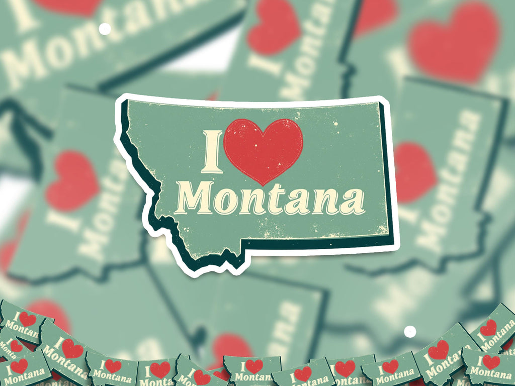 I love Montana Sticker, Vintage US States Vinyl Decal, Waterproof Decal, Retro Travel Collection