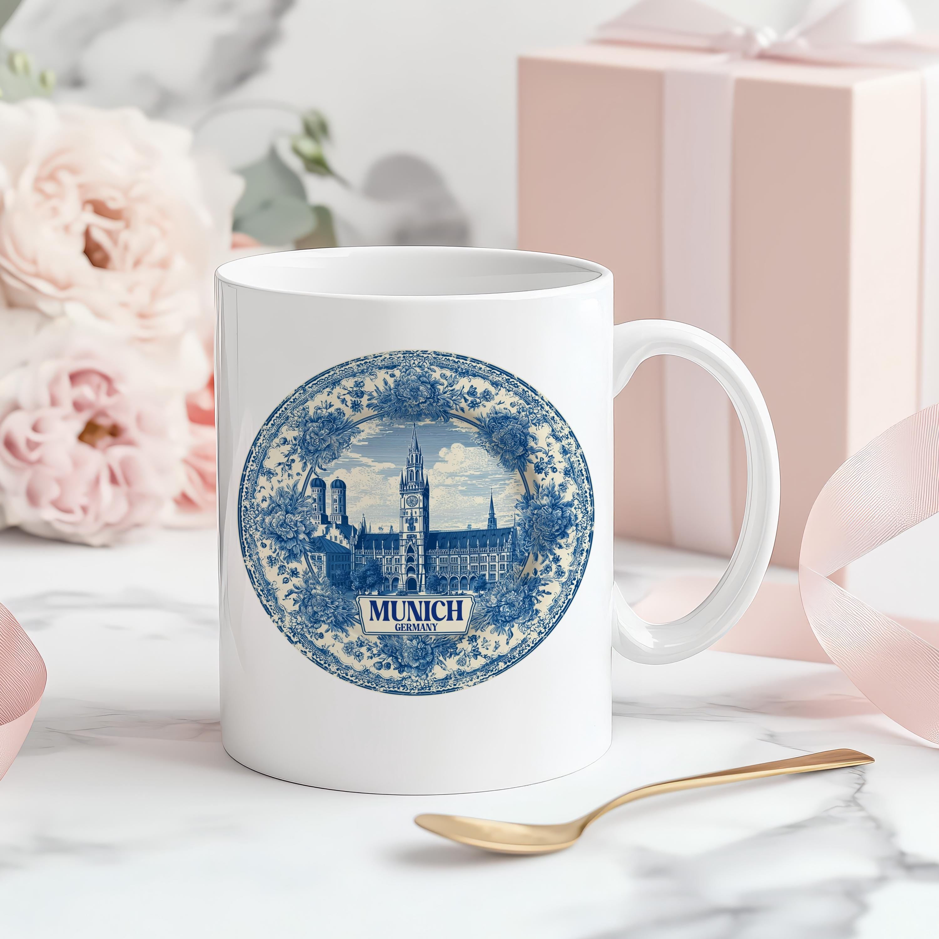 Munich Germany Mug, Custom Delft Style cup, Personalized Vintage Travel City Gift