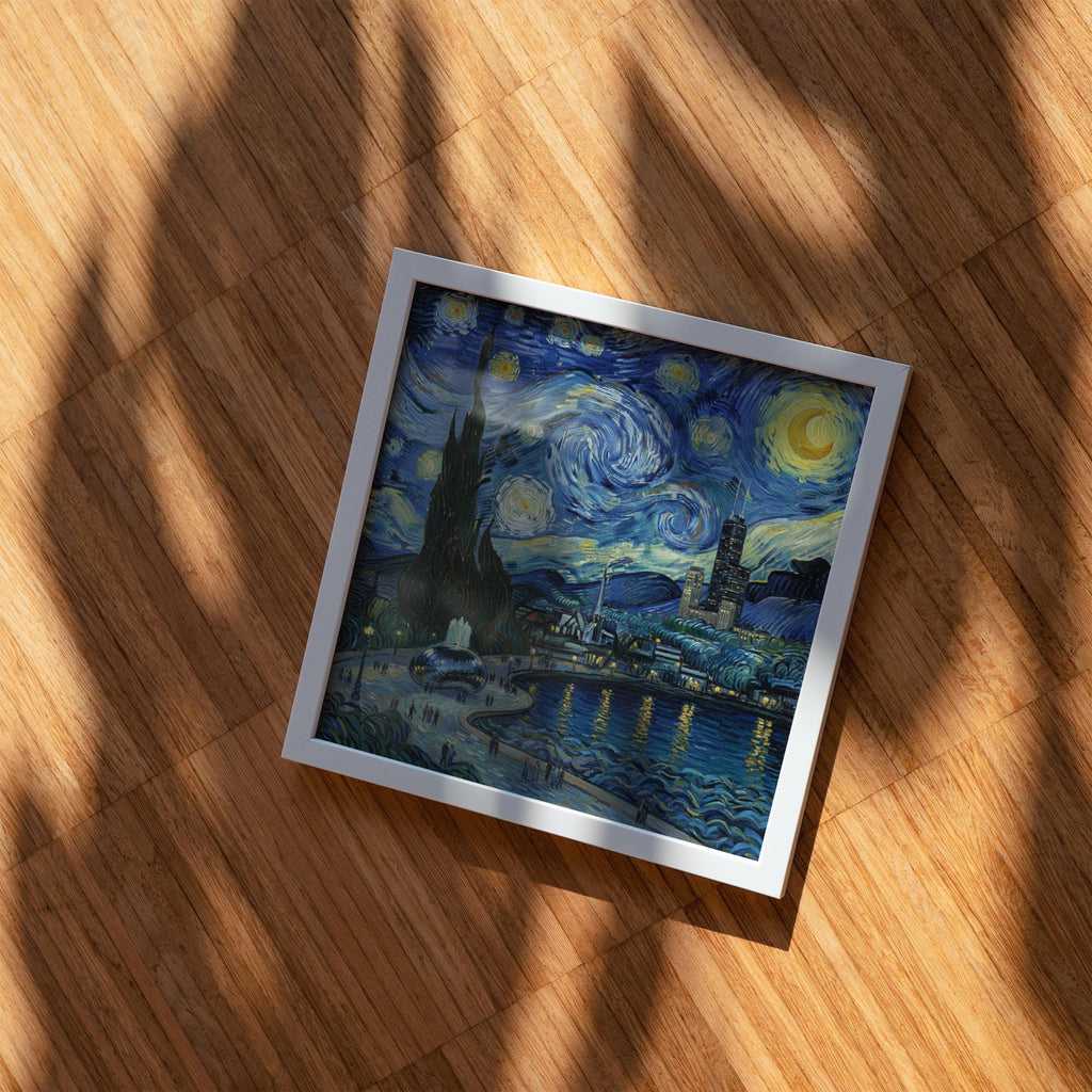 Chicago Illinois Starry Night Wall Art, Van Gogh Print, Travel Gift Home Decor