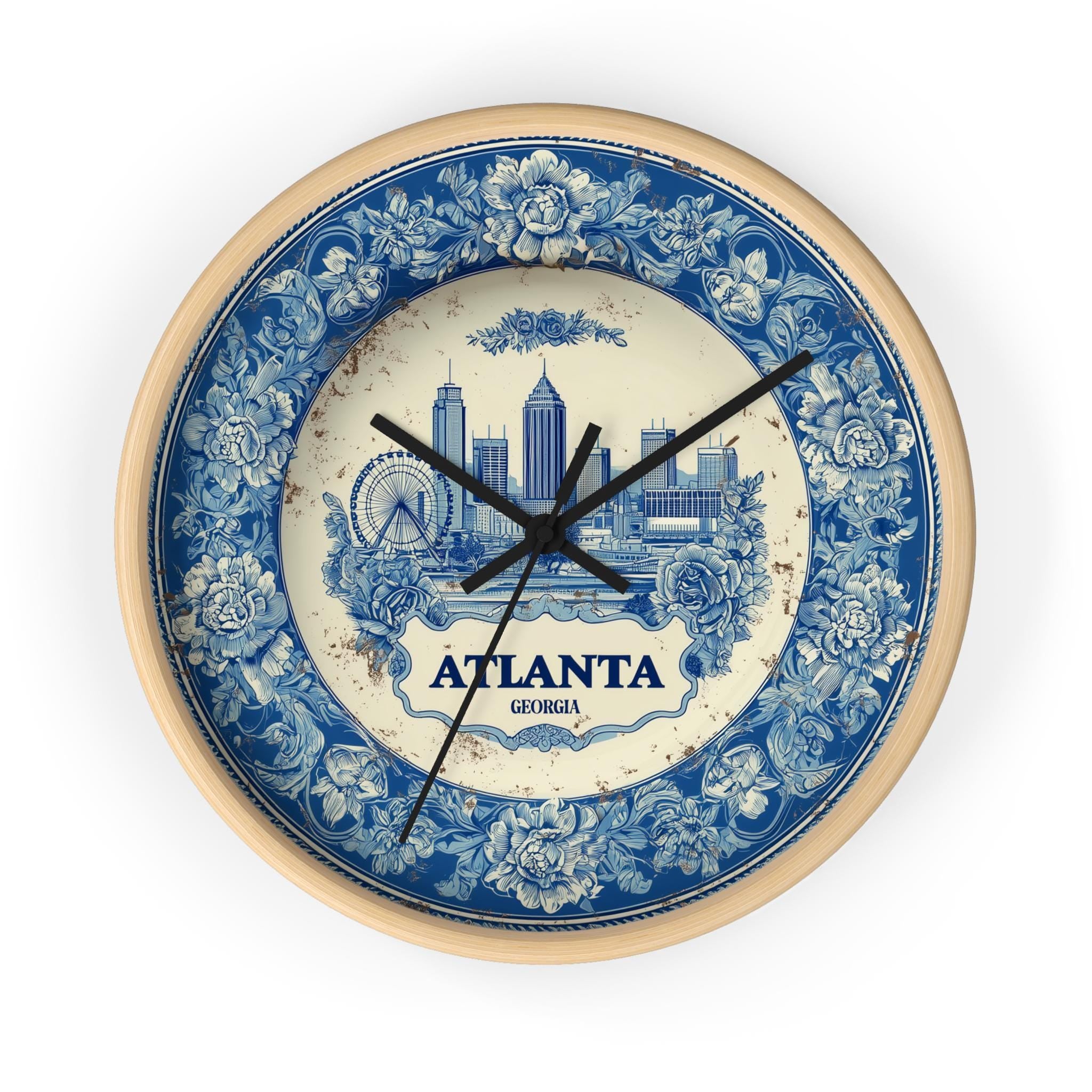 Atlanta Georgia Wall Clock, Delf style Home Decor, Vintage City Travel Keepsake Art