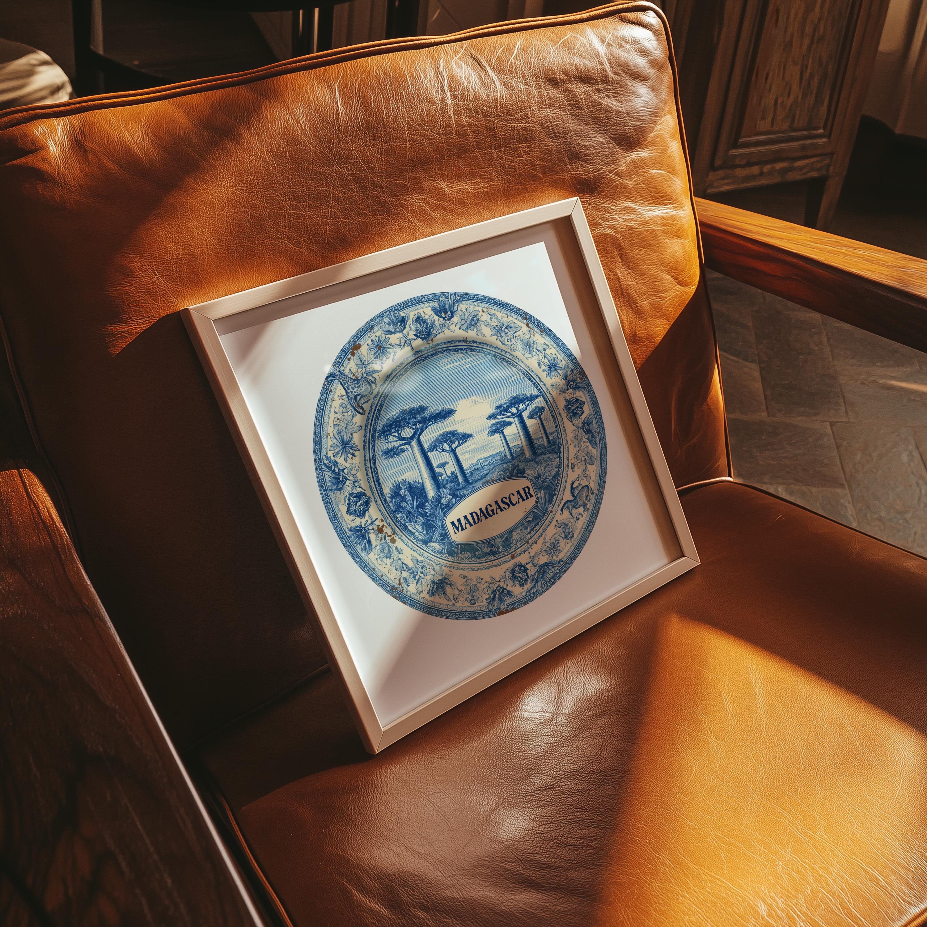 Madagascar Wall Art, Vintage Delft Blue Poster, City Print, Travel Home Decor