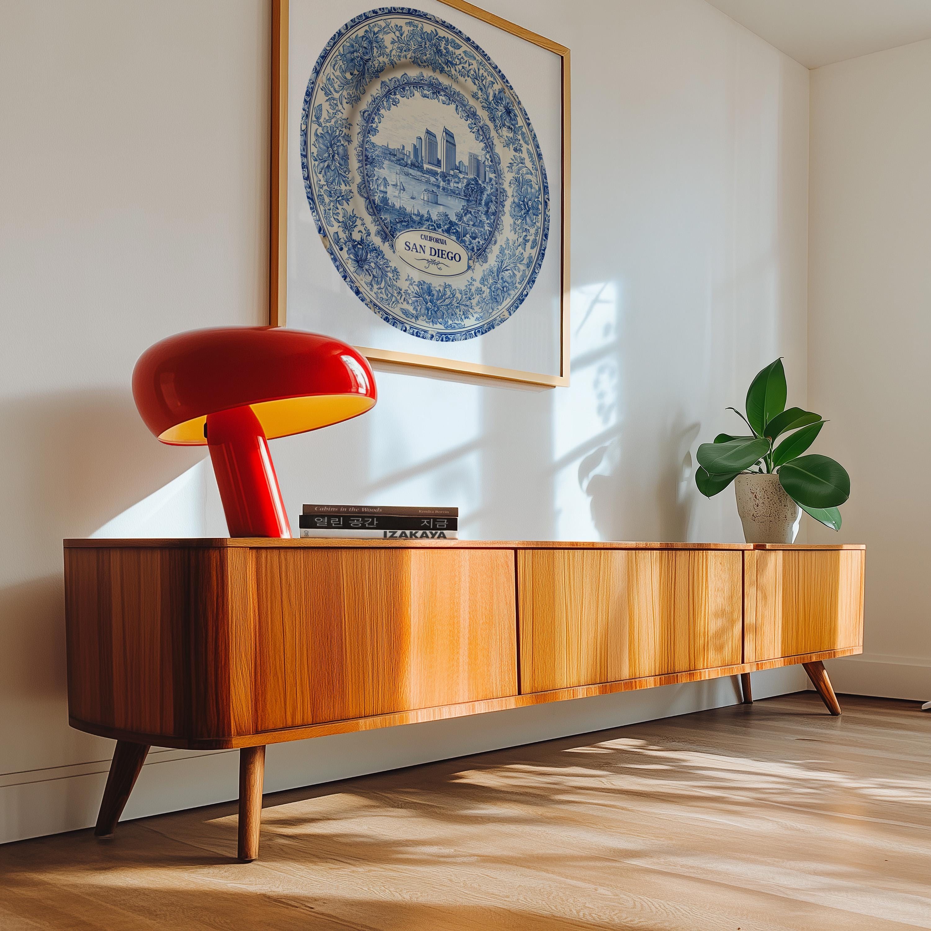 San Diego California Wall Art, Vintage Delft Blue Poster, City Print, Travel Home Decor