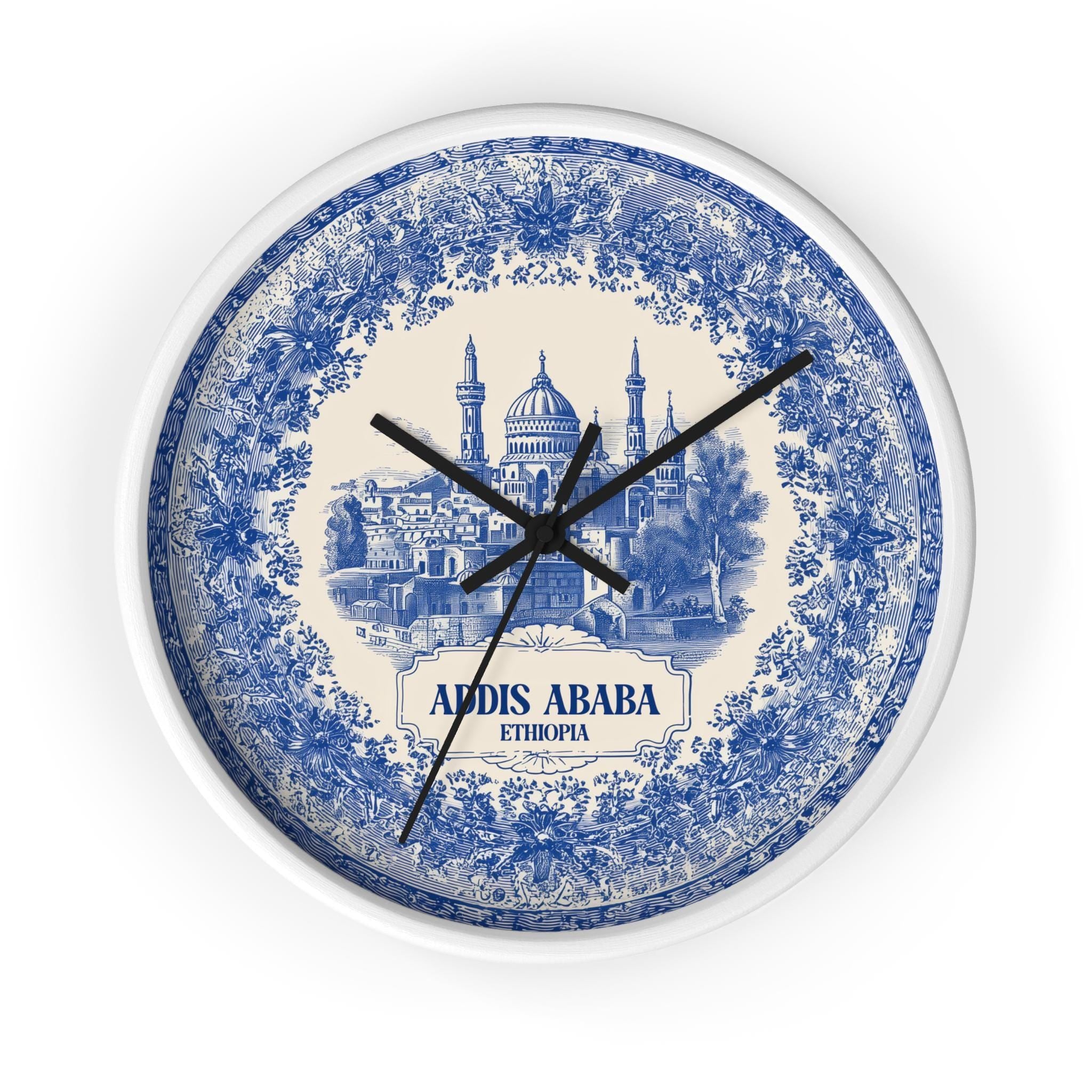 Addis Ababa Ethiopia Wall Clock, Delf style Home Decor, Vintage City Travel Keepsake Art