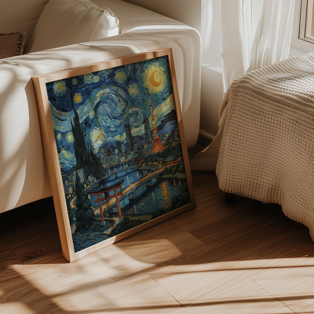 Tokyo Japan Starry Night Wall Art, Print, Japanese Travel Gift Home Decor