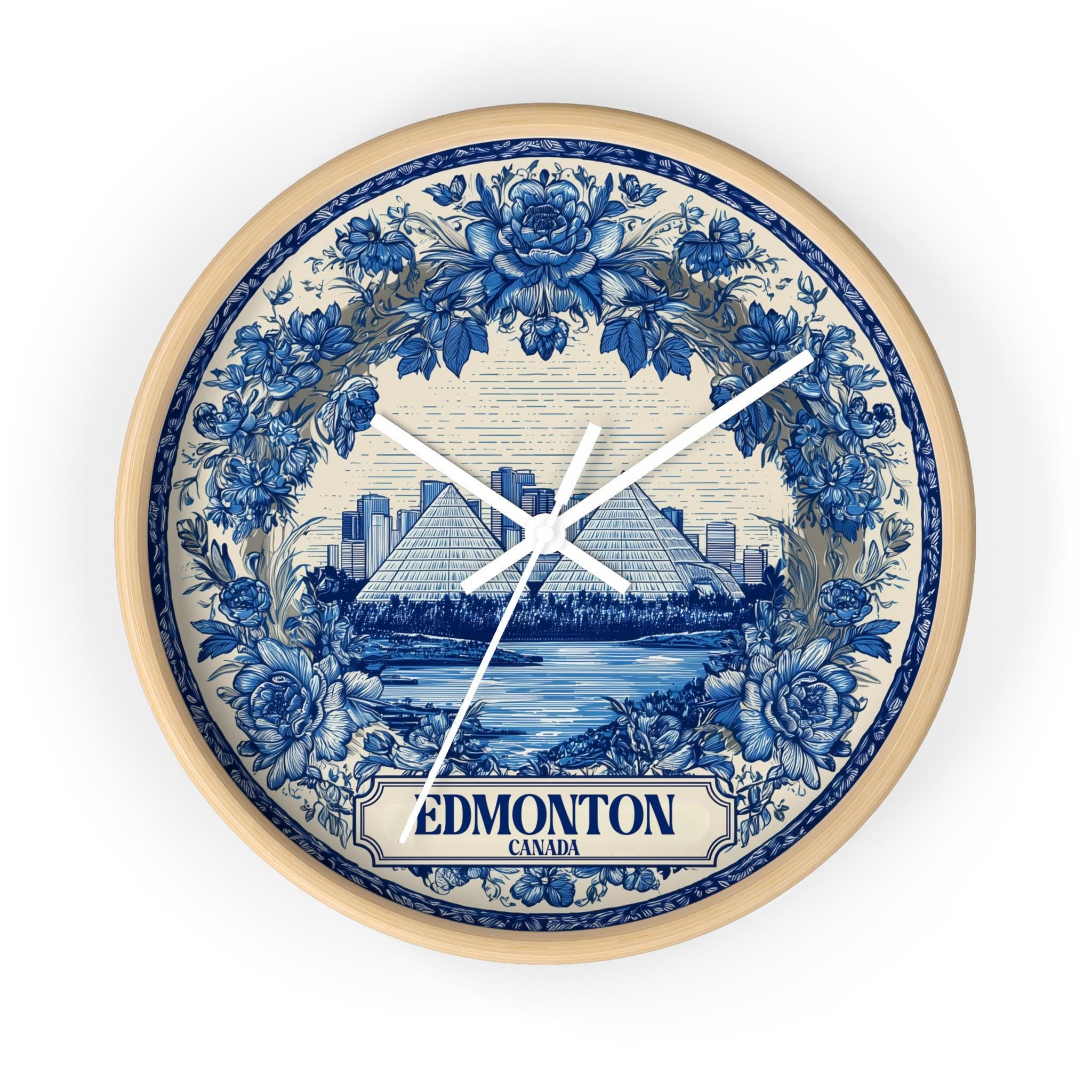 Edmonton Canada Wall Clock, Delf style Home Decor, Vintage City Travel Keepsake Art