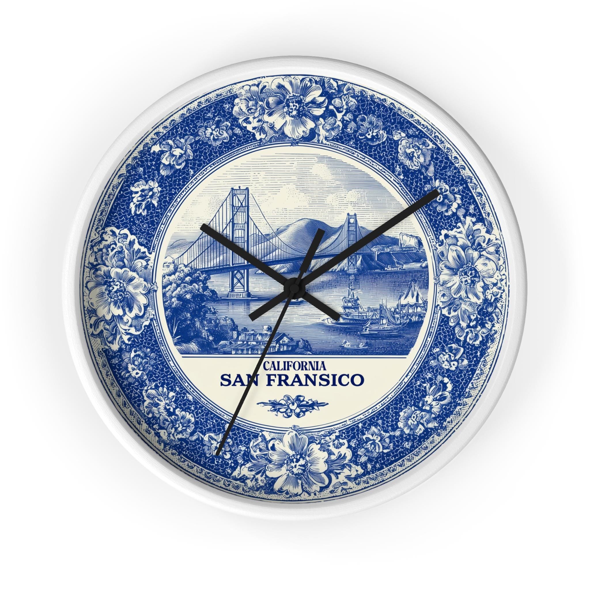 San Francisco California Wall Clock, Delf style Home Decor, Vintage City Travel Keepsake Art