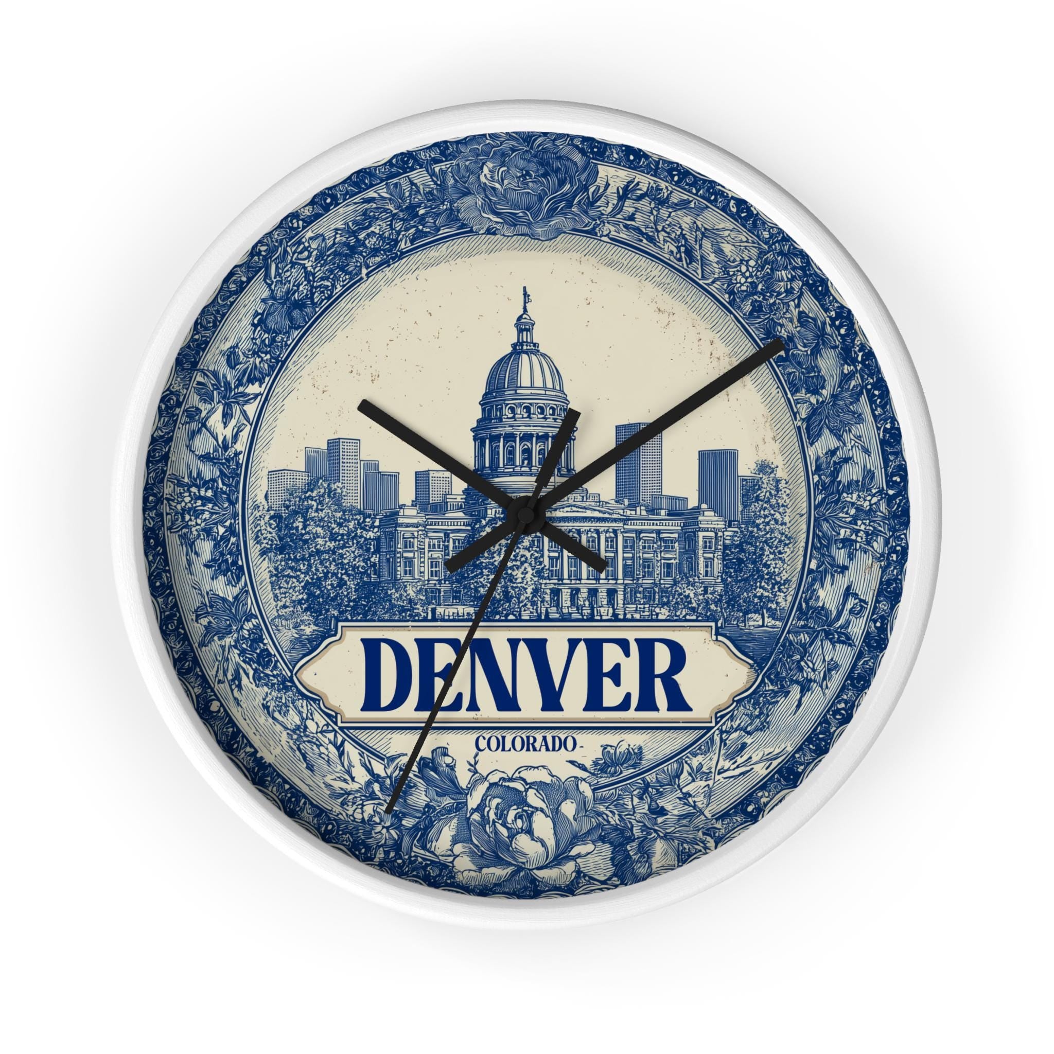 Denver Colorado Wall Clock, Delf style Home Decor, Vintage City Travel Keepsake Art