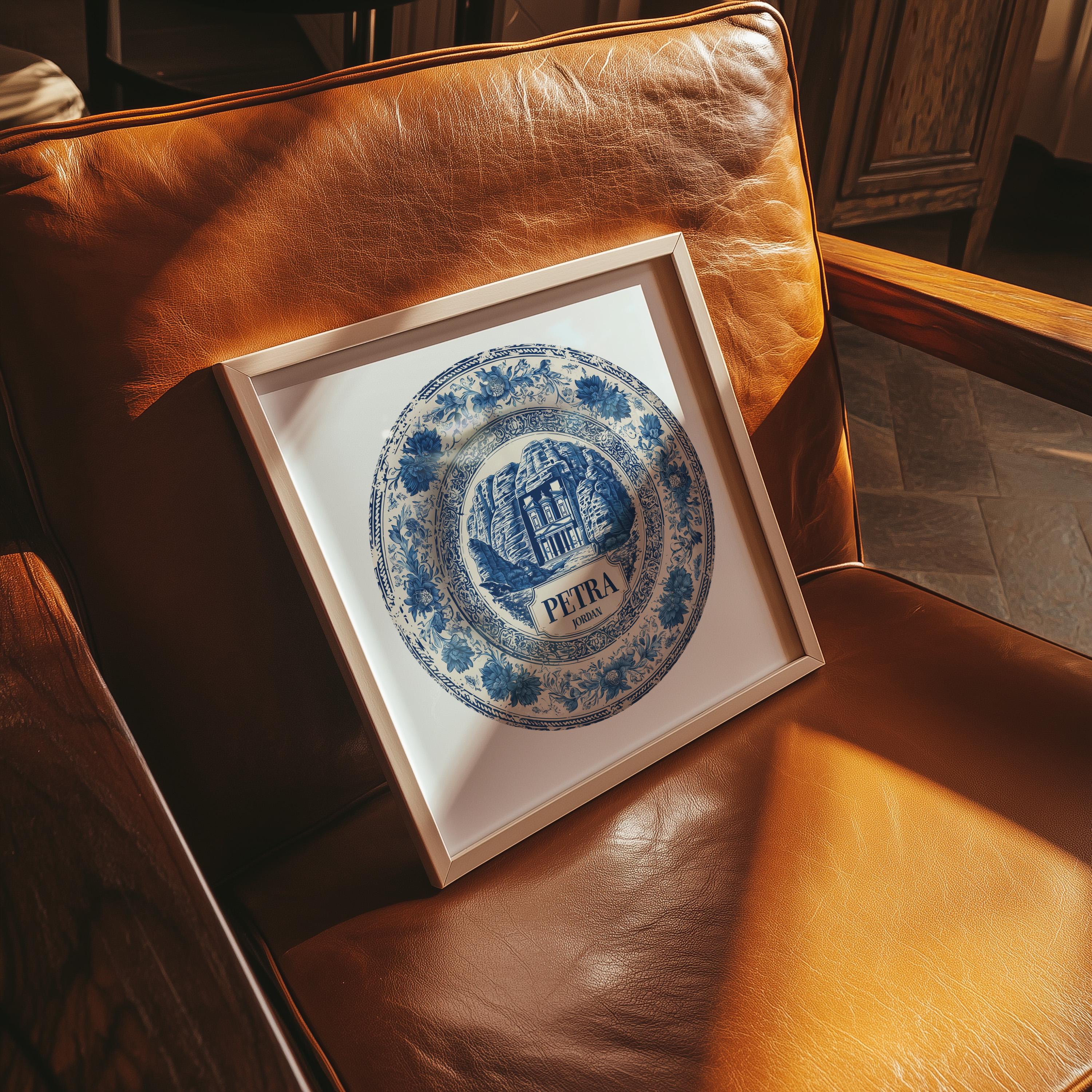 Petra Jordan Wall Art, Vintage Delft Blue Poster, City Print, Travel Home Decor