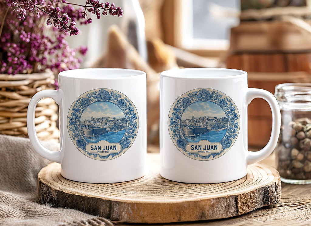 San Juan Puerto Rico Mug, Custom Delft Style cup, Personalized Vintage Travel City Gift